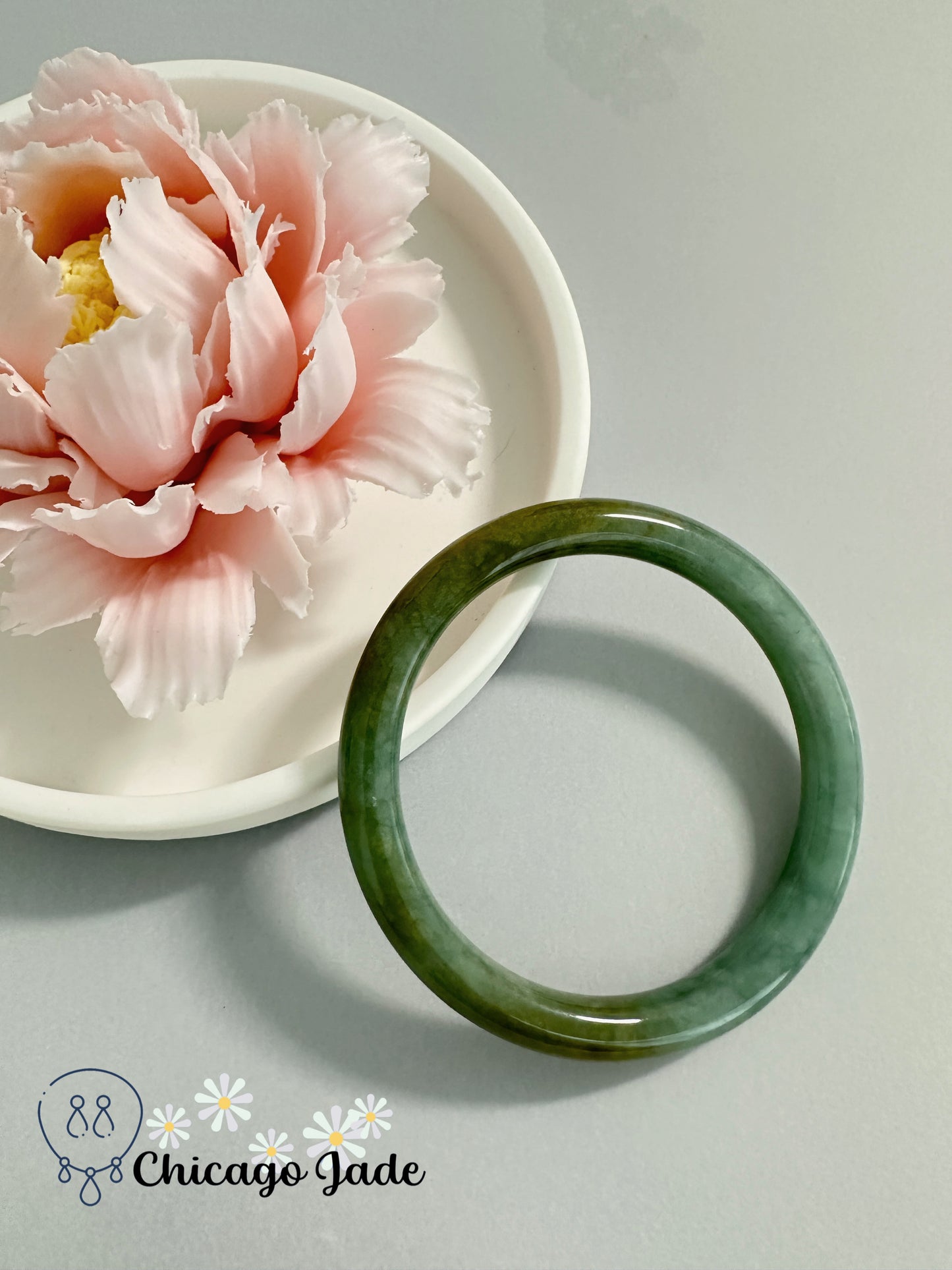 Half green half yellow round jadeite jade bangle authentic with certificate size L