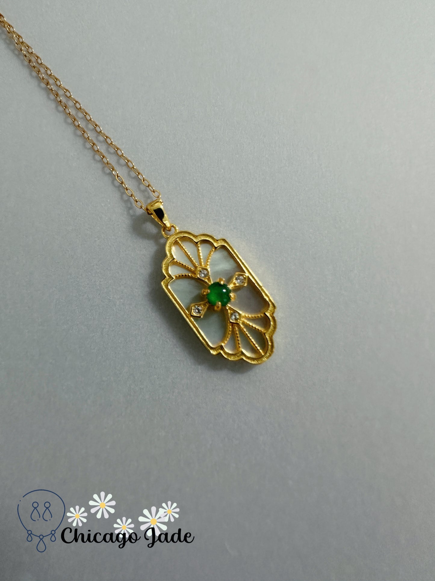 Green Jade Stone Necklace with Adjustable Sterling Silver Chain, Mehndi set for Women, Gold or Silver Plated