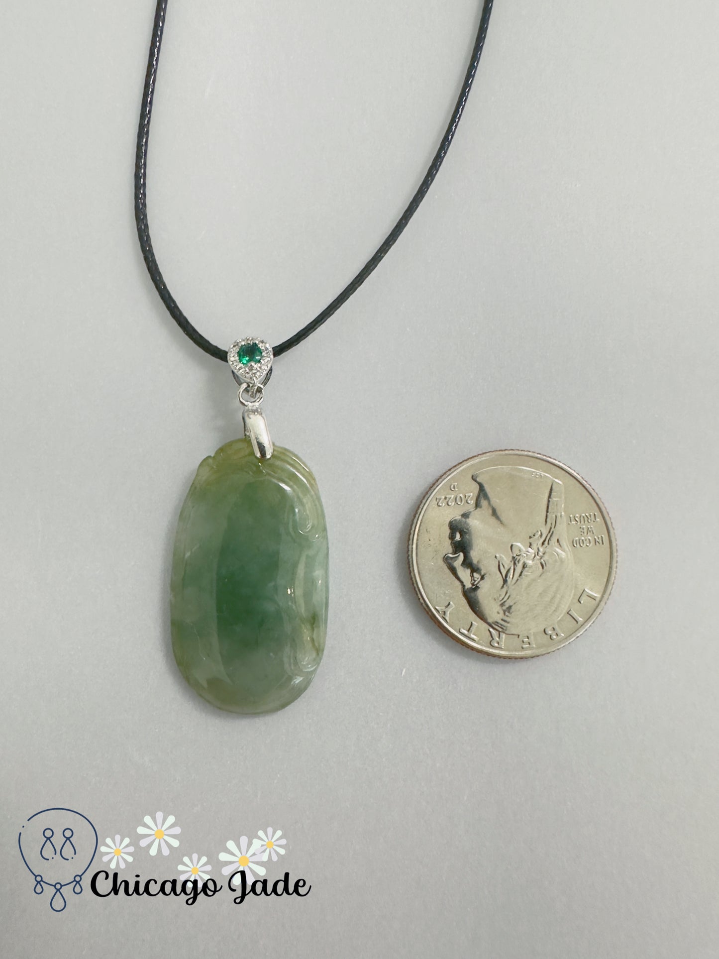 Green Aventurine Gemstone Pendant Necklace, 18 inches, Jadeite Charm, Good Luck Pendant