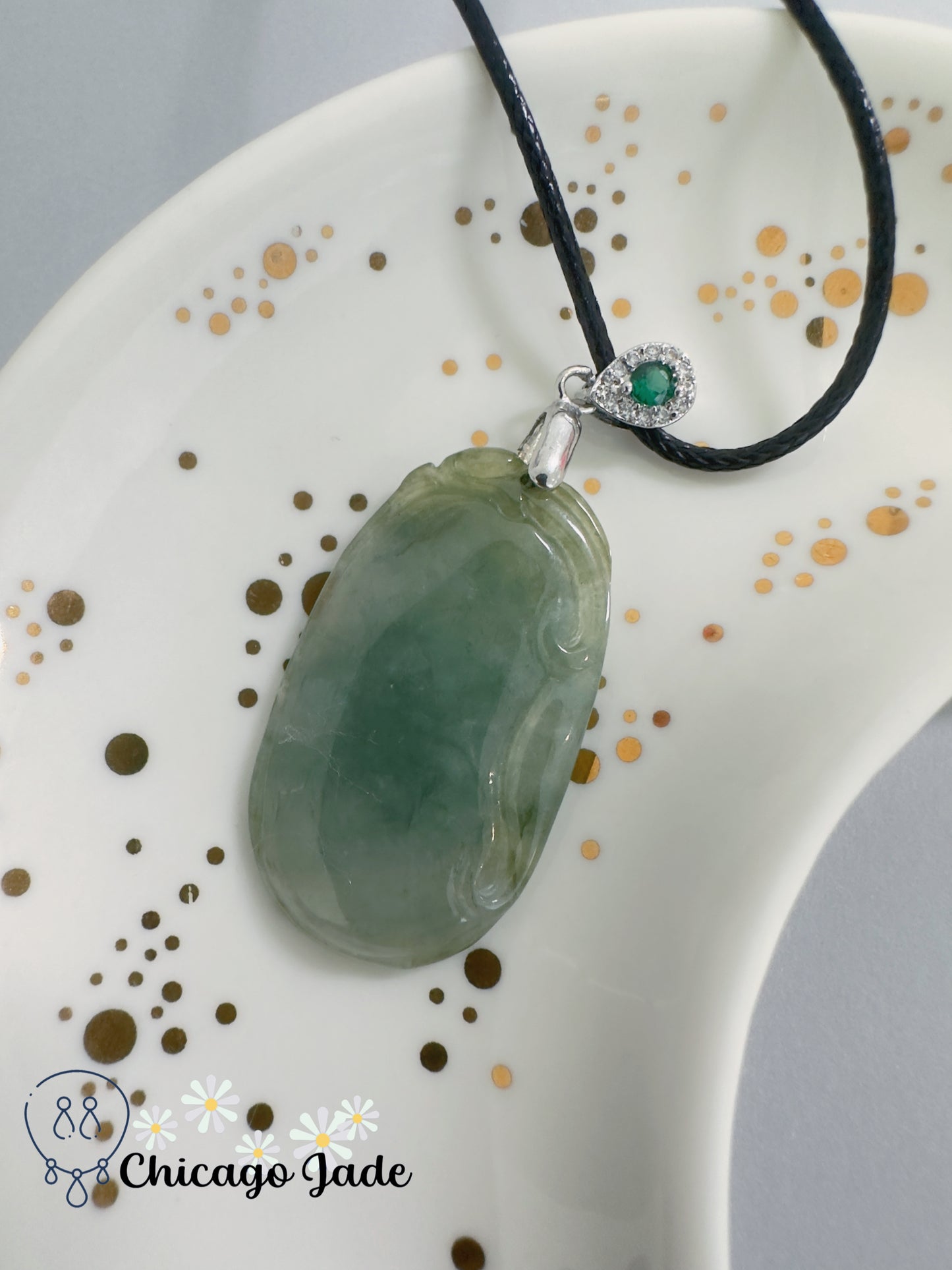 Green Aventurine Gemstone Pendant Necklace, 18 inches, Jadeite Charm, Good Luck Pendant