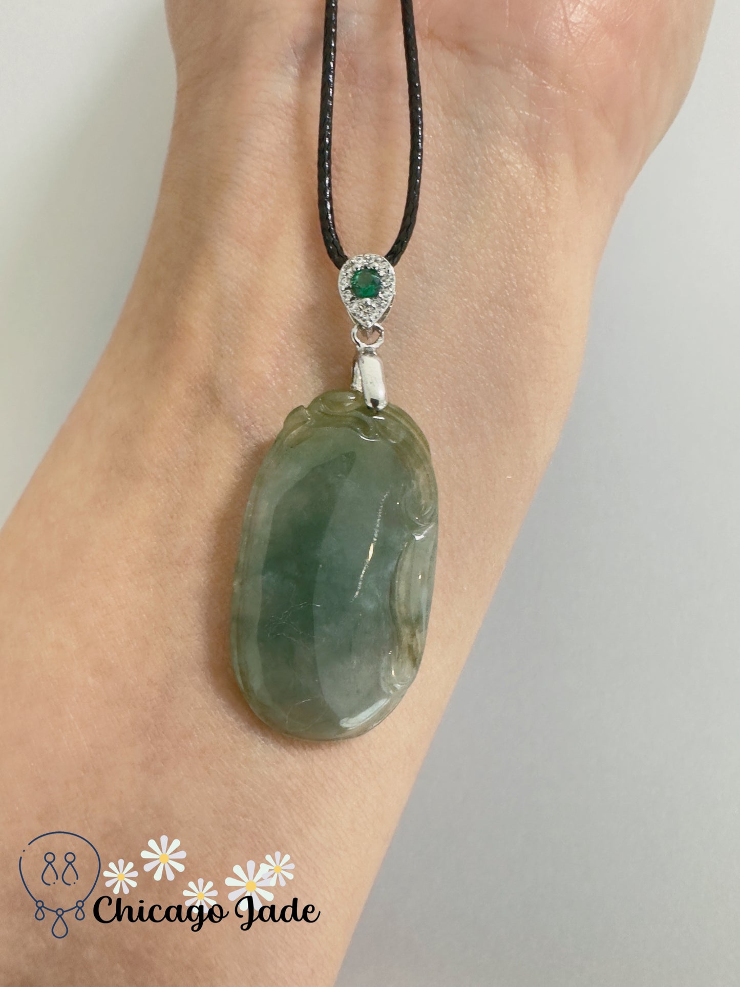 Green Aventurine Gemstone Pendant Necklace, 18 inches, Jadeite Charm, Good Luck Pendant