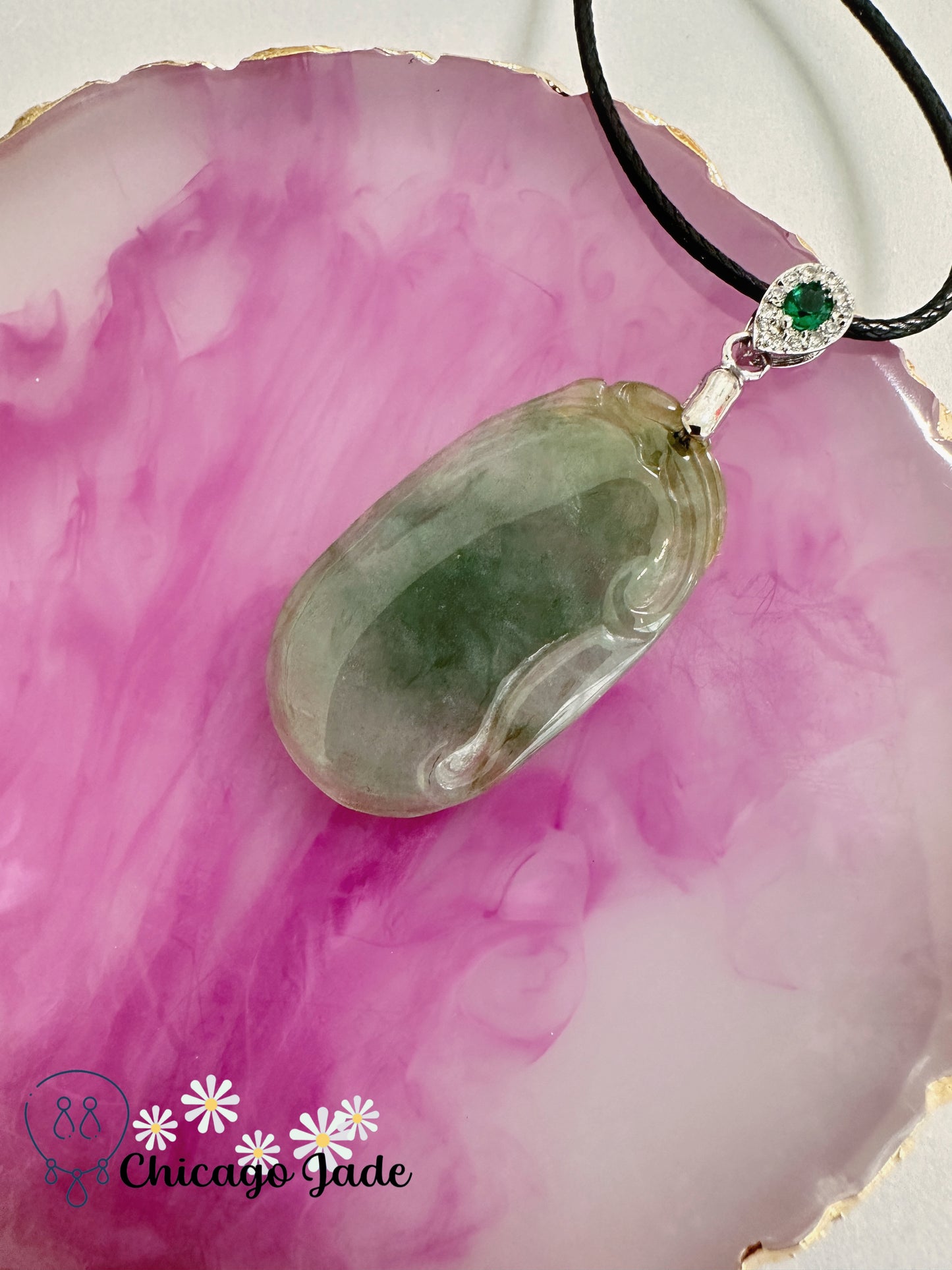 Green Aventurine Gemstone Pendant Necklace, 18 inches, Jadeite Charm, Good Luck Pendant