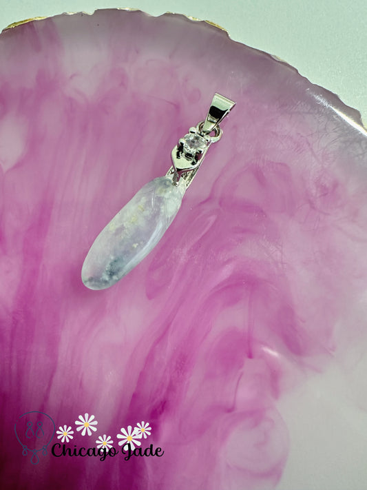 Cloud Pattern Blue Pendant with Lavender Jadeite Jade Gemstone, Finely Polished High Quality Alloy