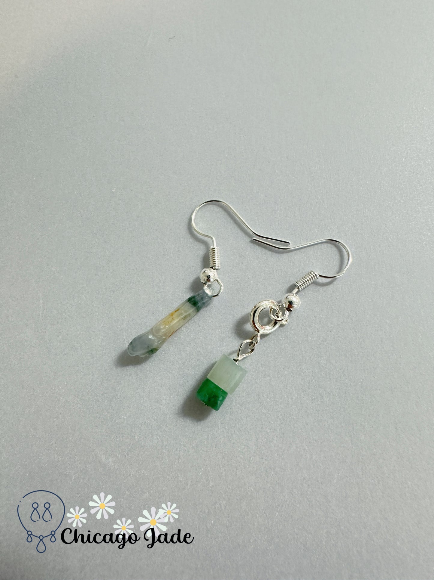 Green Aventurine Gemstone Drop Earrings, Handmade Jadeite Jade Design, Purple & Green Stones