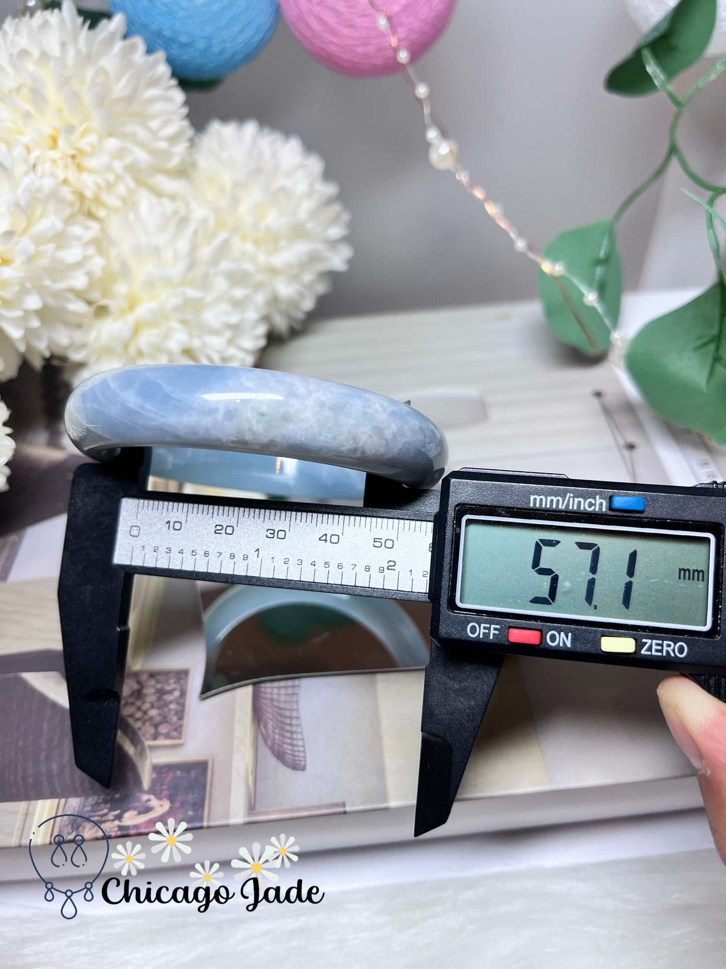 57.1mm Size M Ocean Blue White Clouds Natural Grade A Authentic Untreated Burma Jadeite Jade Feicui Bangle