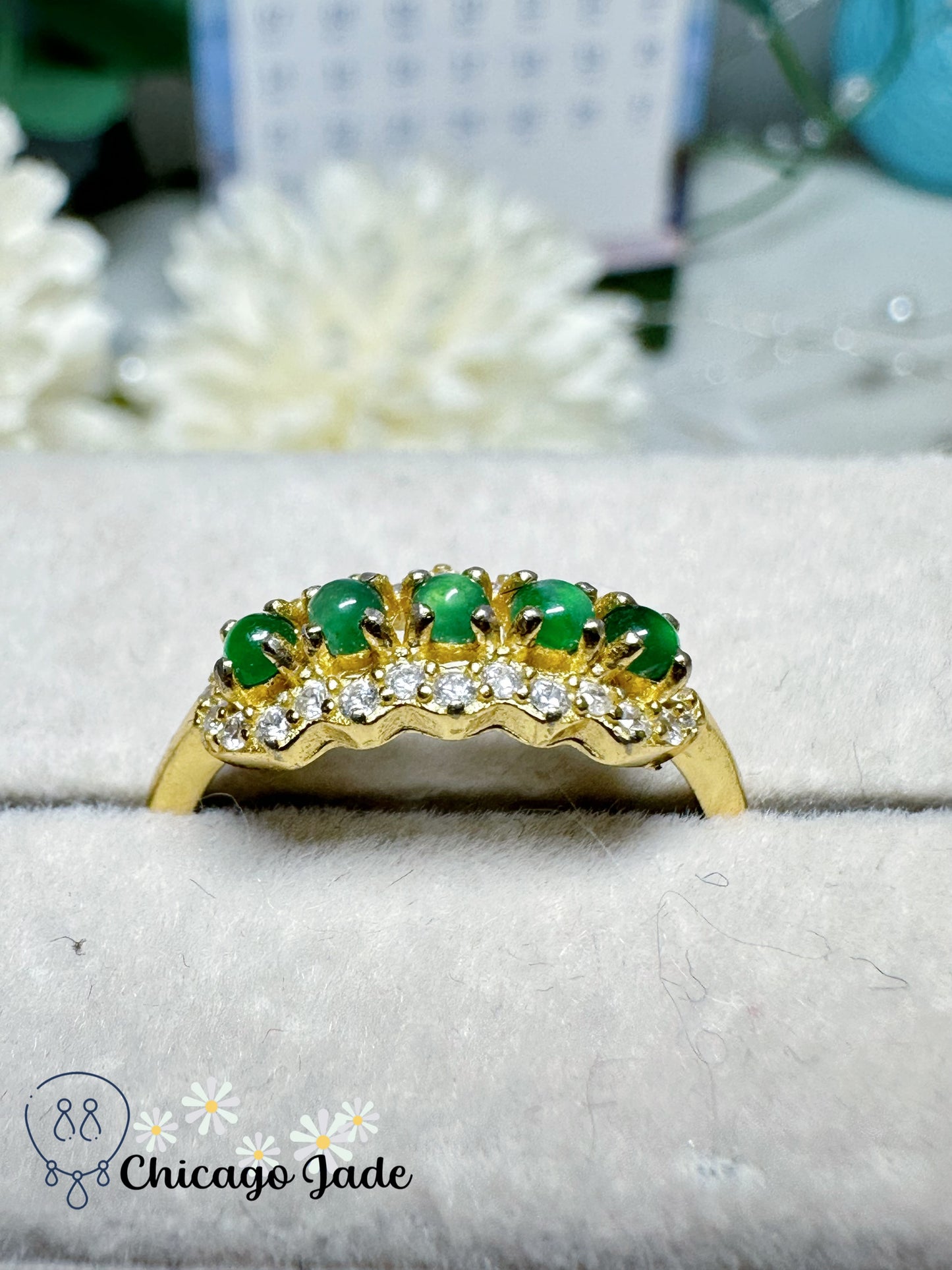 Bright Green Eternity Ring Natural Untreated Jadeite Jade Feicui Stone Sterling S925 Grade A Certified