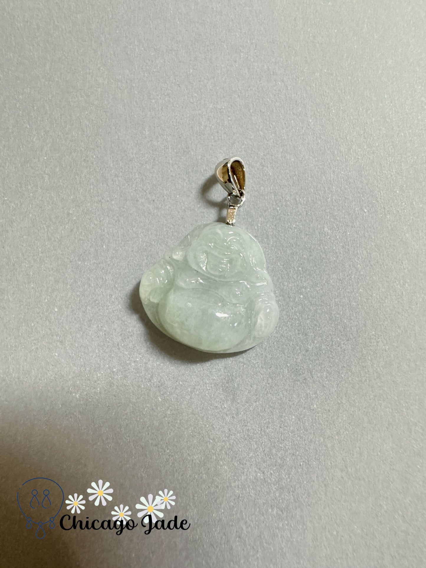 Translucent Jade Buddha Pendant with Green Aventurine, Sterling Silver Clasp, Authentic Elegant Charm Bringing Good Luck