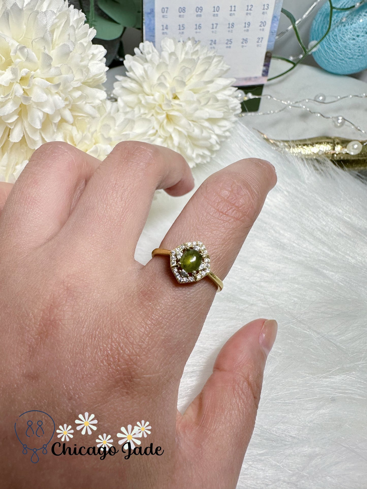 Fall Themed Olive Colored Natural Untreated Jadeite Jade Feicui Ring Sterling Silver S925 Dainty Designer Gift Adjustable