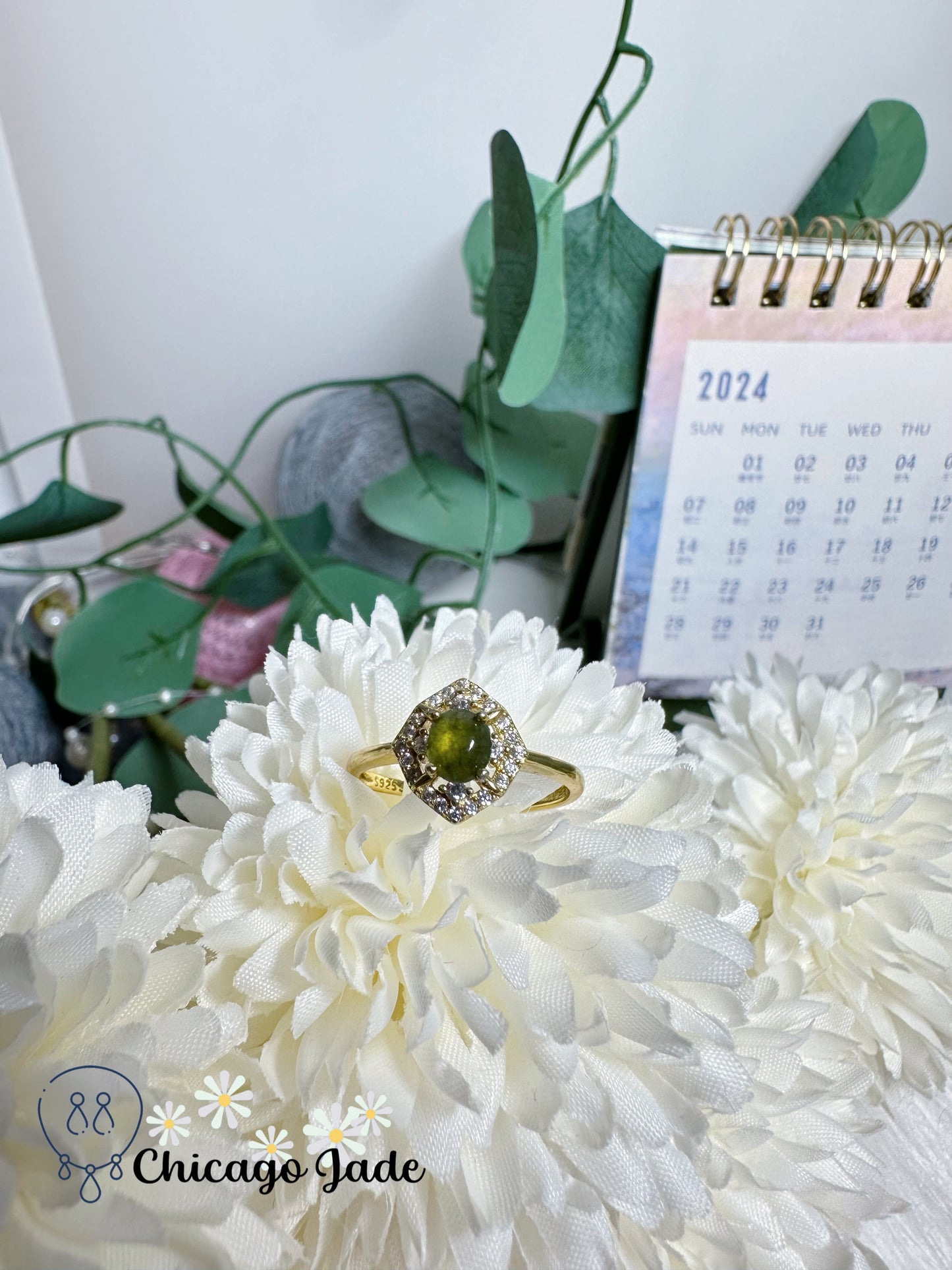 Fall Themed Olive Colored Natural Untreated Jadeite Jade Feicui Ring Sterling Silver S925 Dainty Designer Gift Adjustable