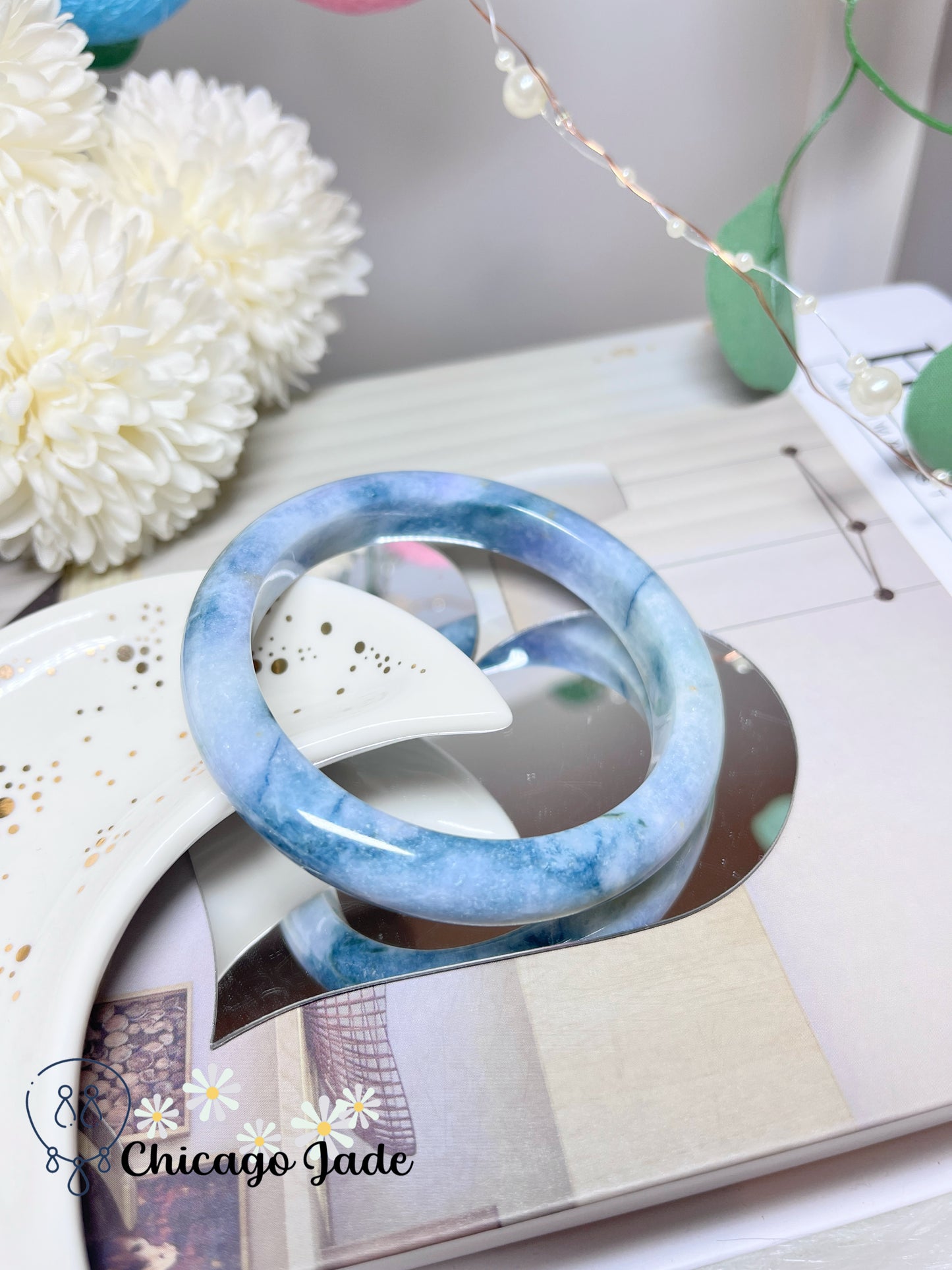 58.4mm Size L Ocean Blue Lavender Natural Grade A Untreated Burma Jadeite Jade Feicui Bangle