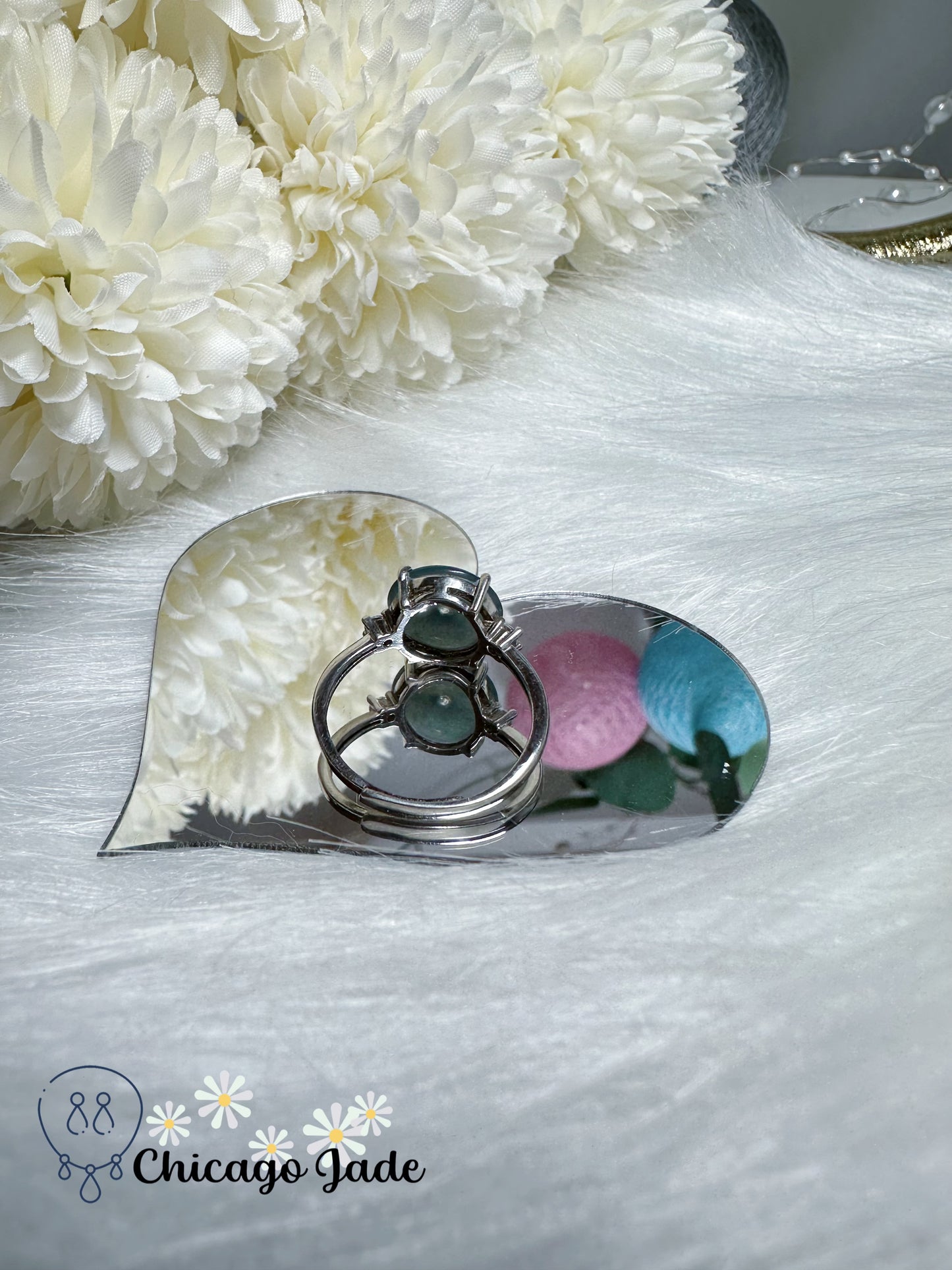 Donut Shape Grey Blue Natural Jadeite Jade Feicui Pingan Ring Sterling Silver S925 Adjustable Grade A Certified