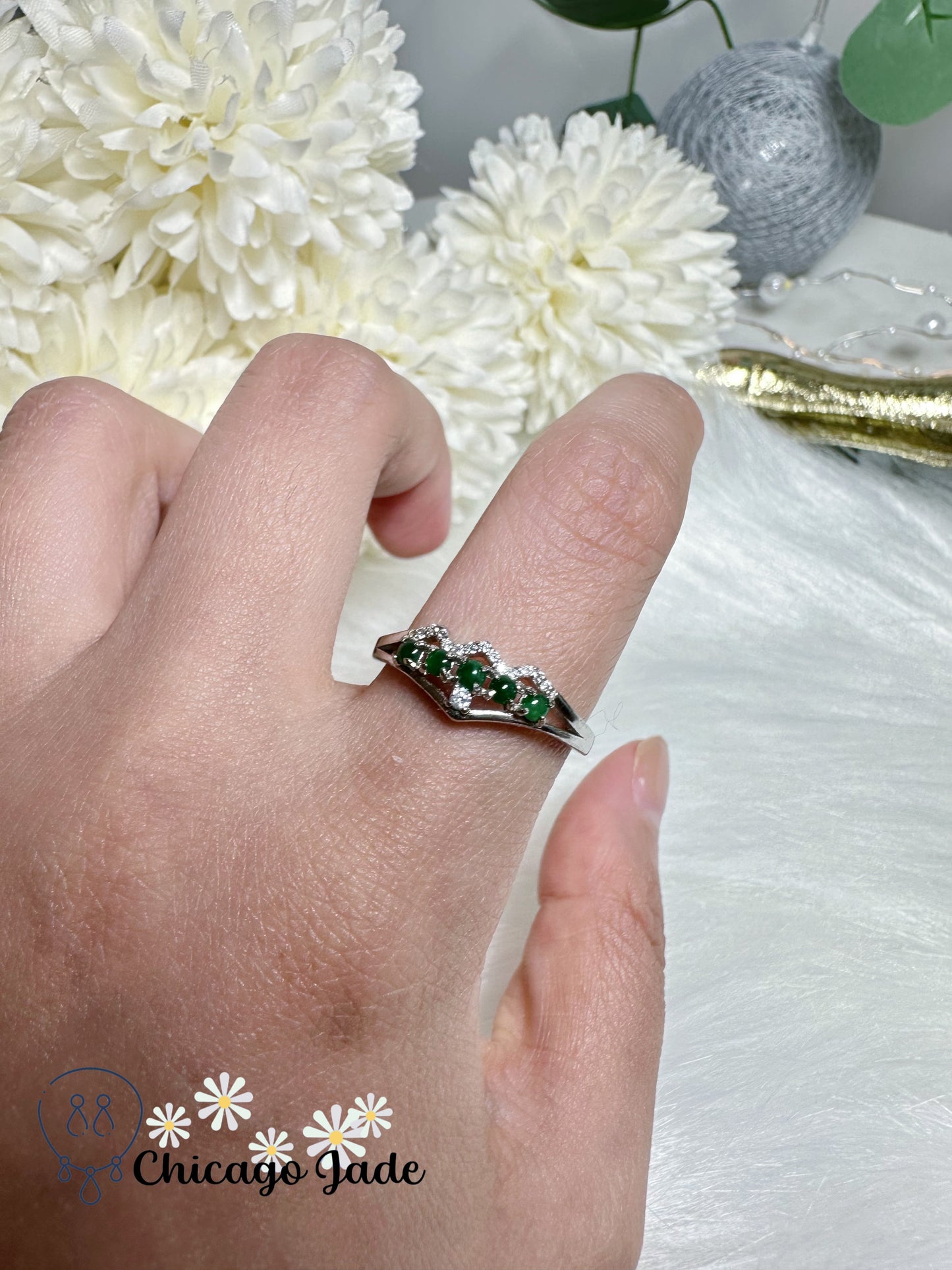 Dainty Bright Green Natural Jadeite Jade Stone Ring Band Sterling Silver Adjustable Handmade Certified Grade A