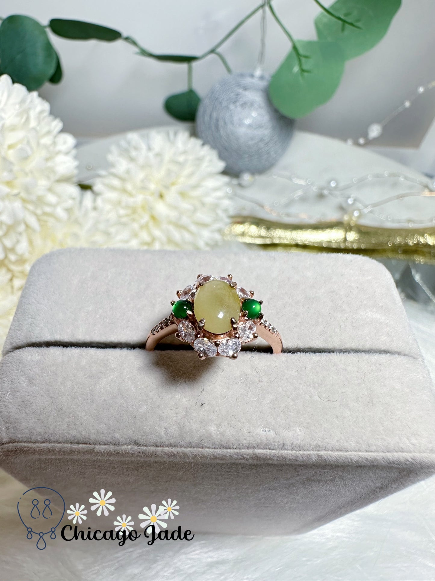 Royal Yellow Designer Jadeite Jade Feicui Ring Sterling Silver S925 Natural Untreated Certified Gift Ready