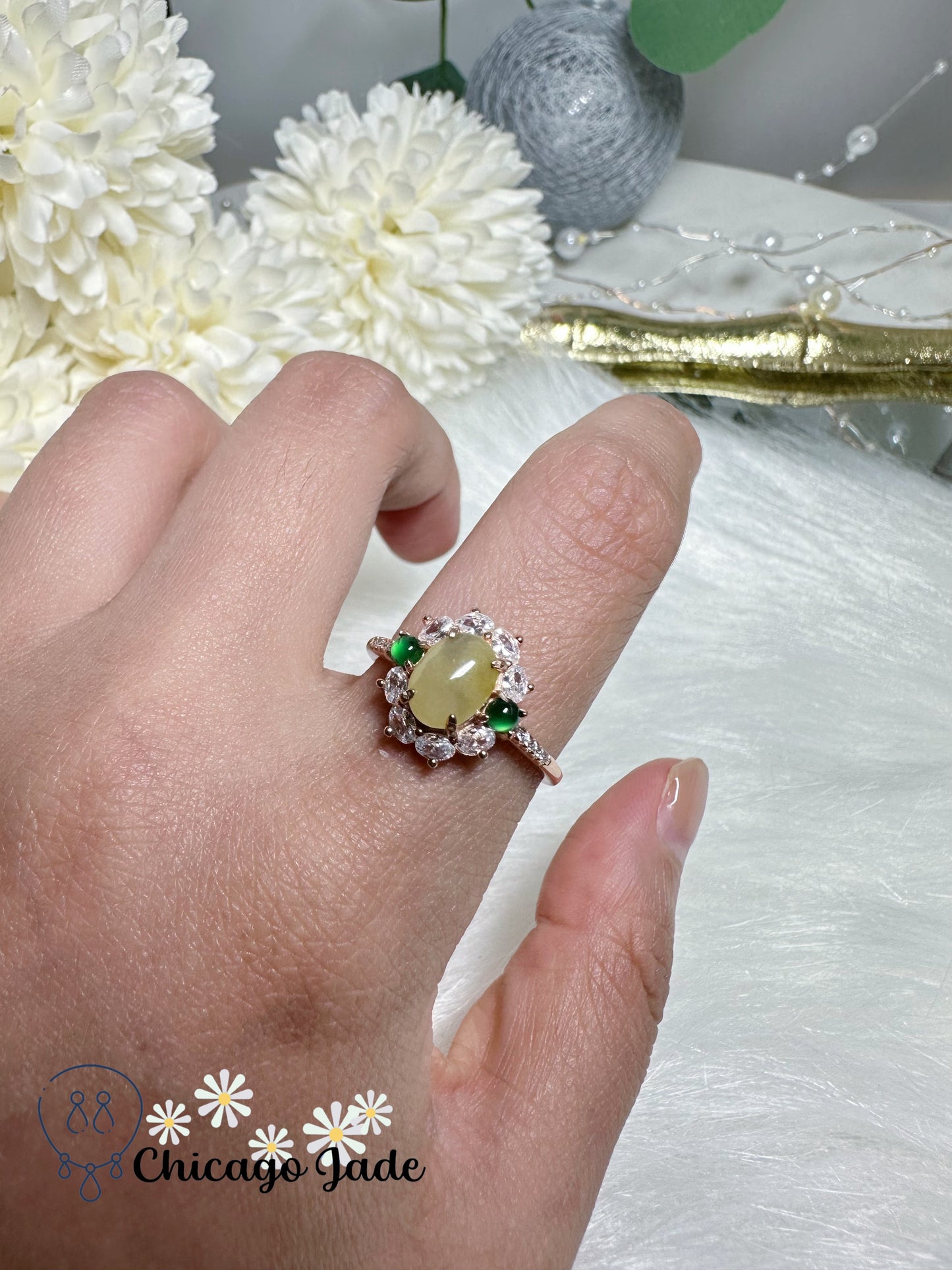 Royal Yellow Designer Jadeite Jade Feicui Ring Sterling Silver S925 Natural Untreated Certified Gift Ready