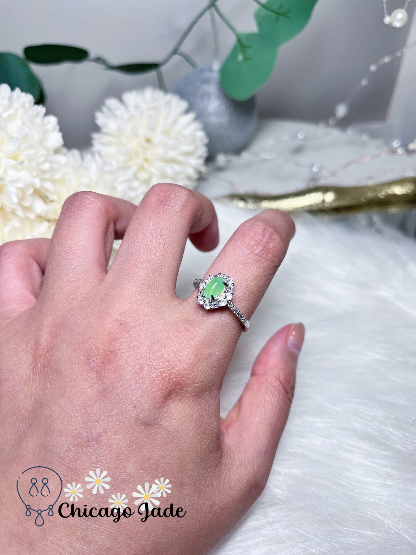 Bright Apple Green Dainty Sparkling Natural Untreated Jadeite Jade Feicui Ring Gift Wrapping Adjustable in Size