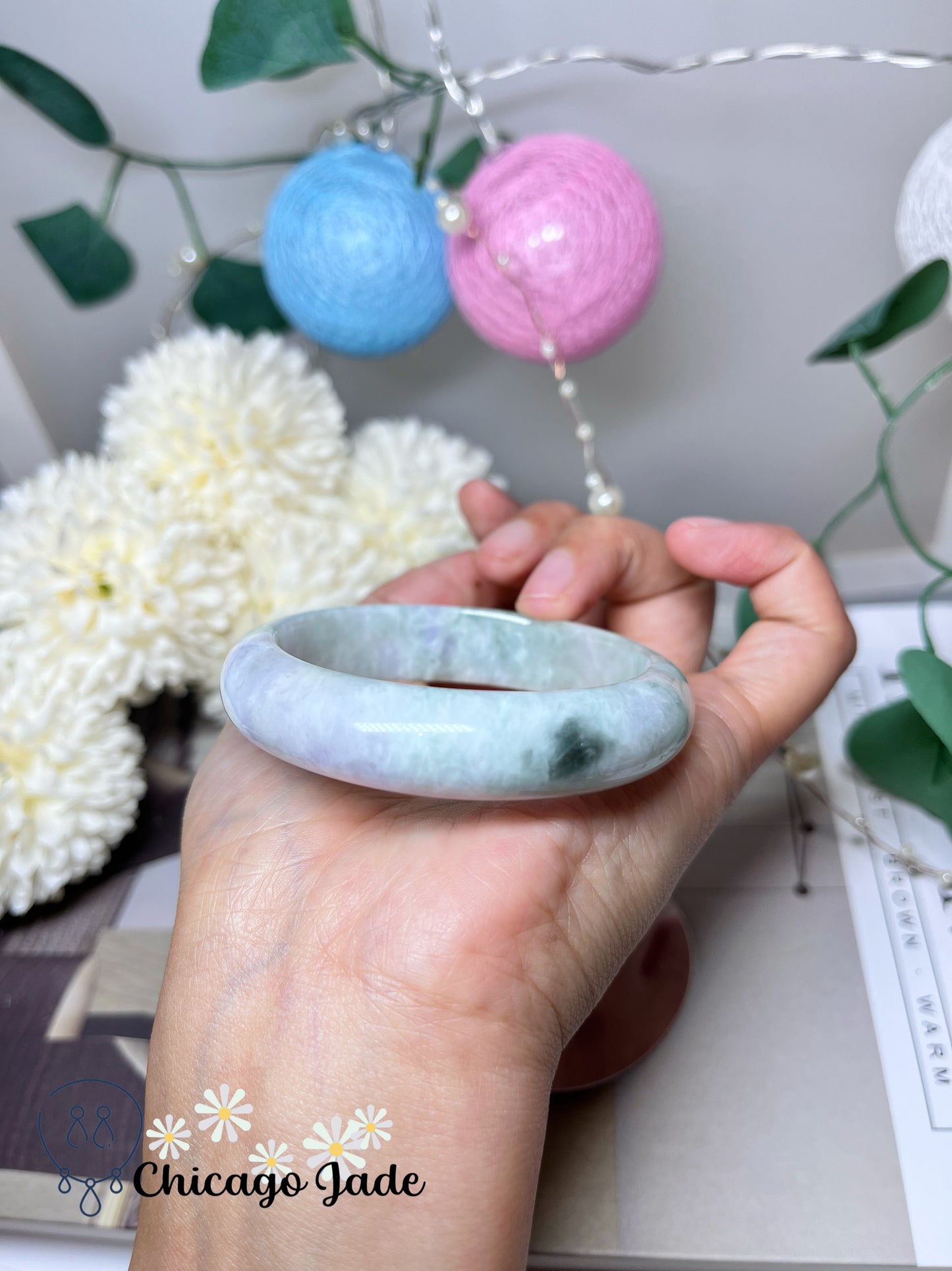 53.5mm Size S Green Purple Spring Color Natural Grade A Authentic Jadeite Jade Feicui Bangle Handmade Gift