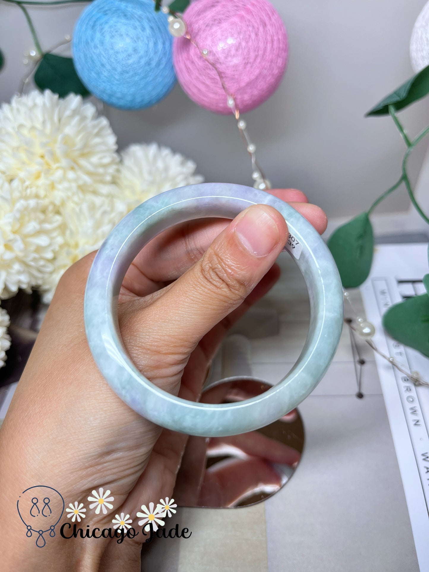 53.5mm Size S Green Purple Spring Color Natural Grade A Authentic Jadeite Jade Feicui Bangle Handmade Gift