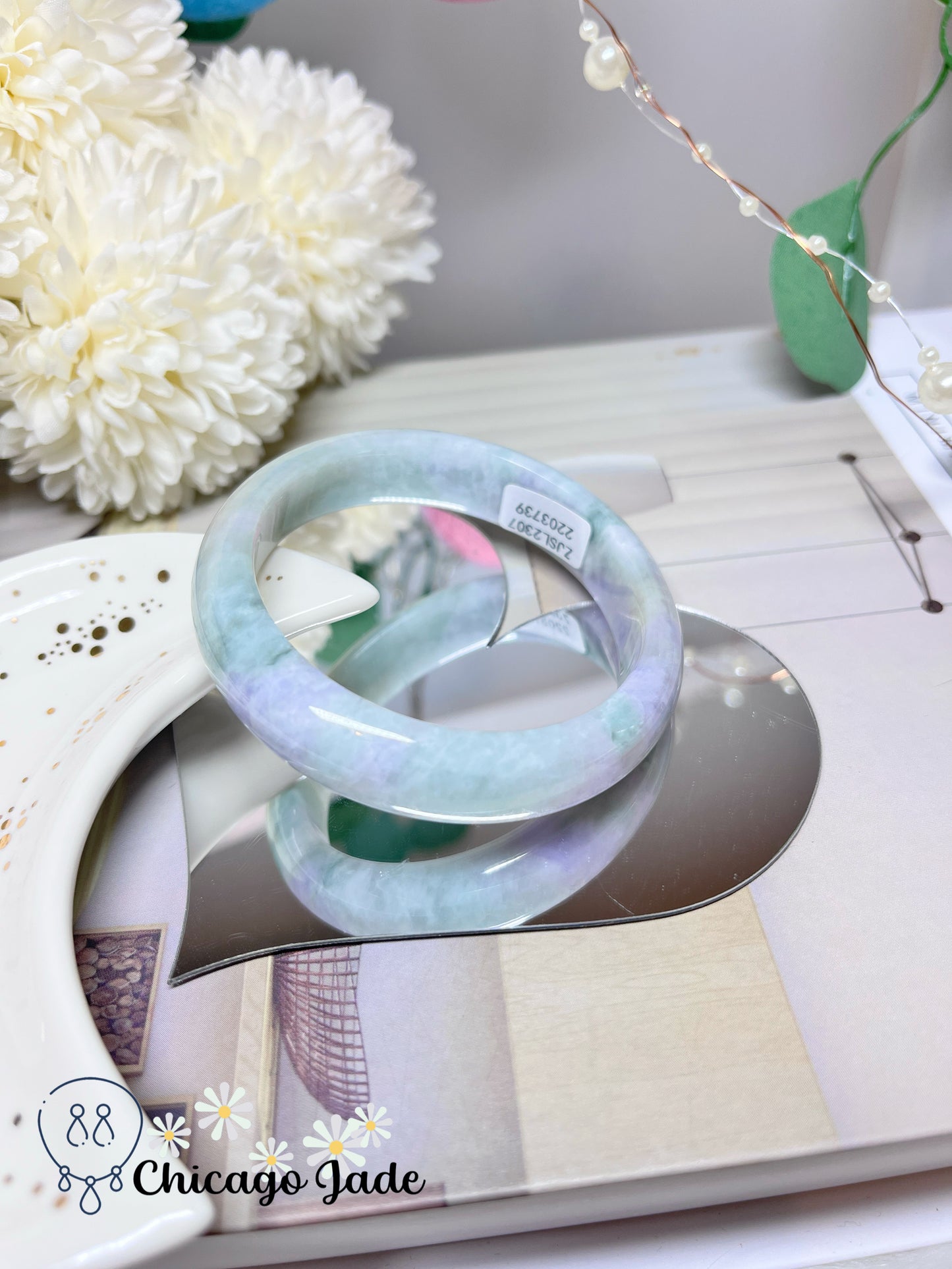 53.5mm Size S Green Purple Spring Color Natural Grade A Authentic Jadeite Jade Feicui Bangle Handmade Gift