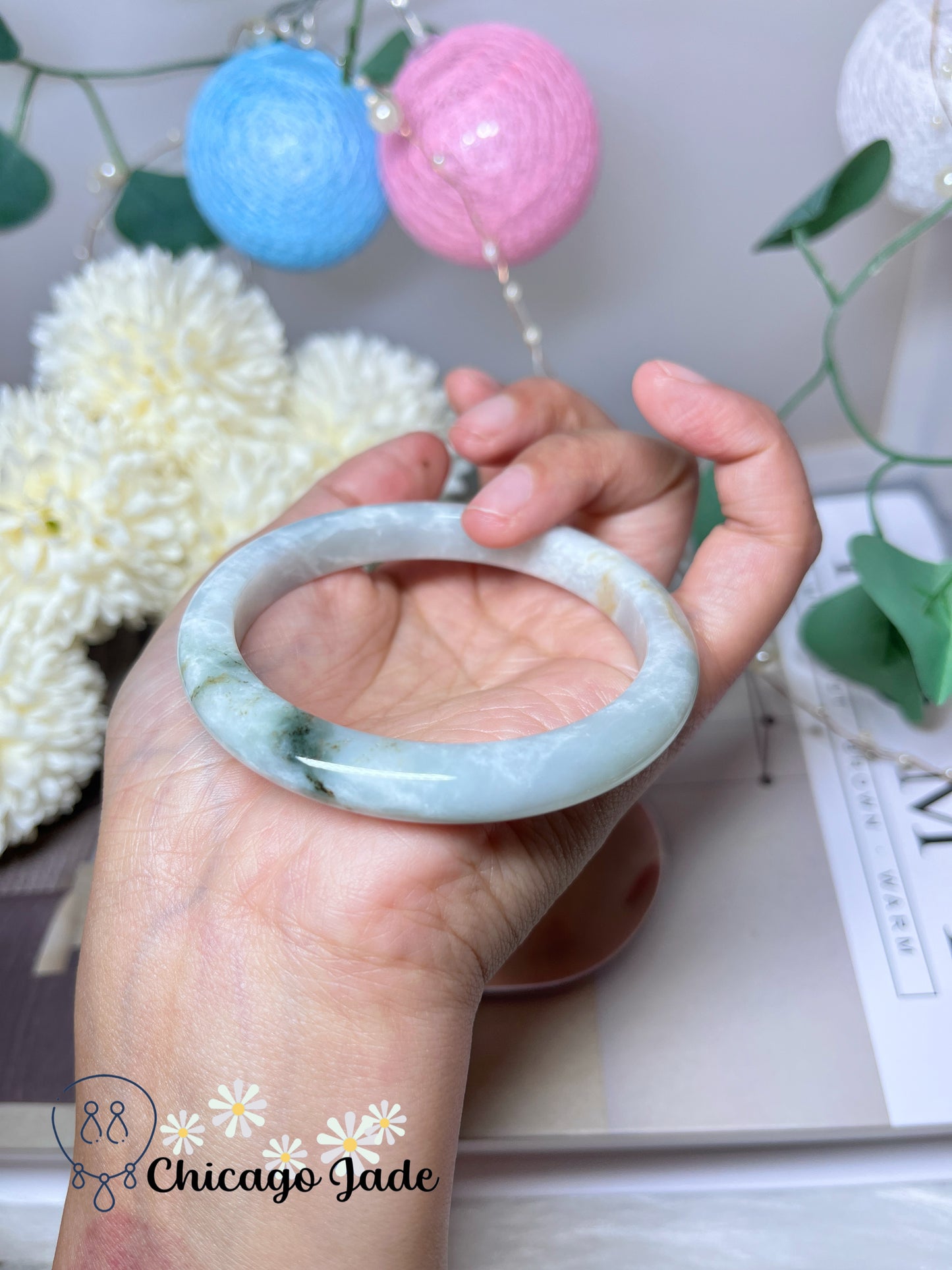 57mm Size M Faint Lavender Natural Grade A Authentic Jadeite Jade Feicui Bangle Handmade Gift