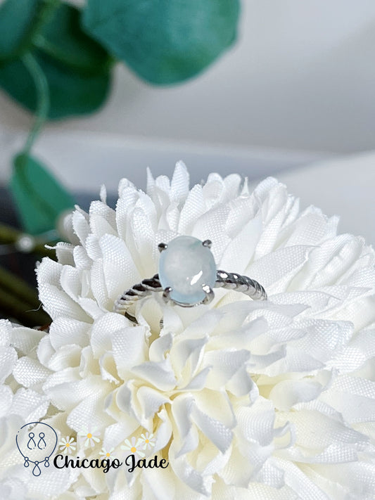 Translucent Dainty Jadeite Jade Feicui Ring Stering Silver S925 Adjustable