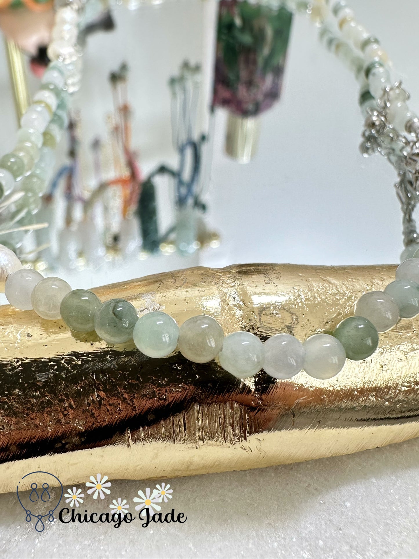 Long double round jadeite jade beaded bracelet with natural pearl for decoration - a designer piece