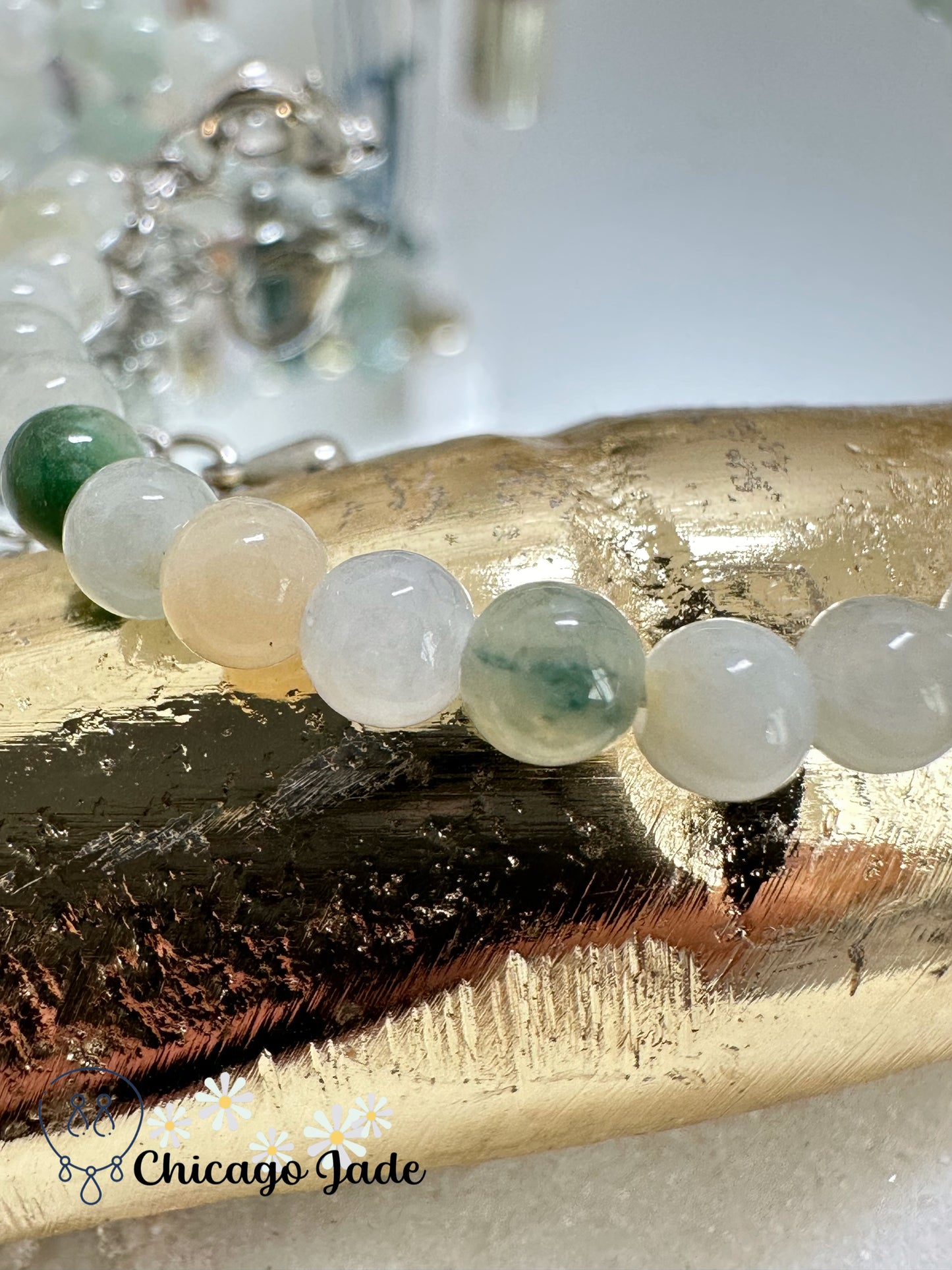 Long double round jadeite jade beaded bracelet with natural pearl for decoration - a designer piece