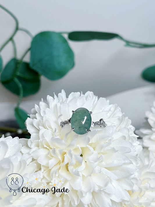 Lake Blue Green Icy Oval Jadeite Jade Feicui Sterling Silver Ring Authentic Grade A Certified Burma Feicui Handmade Gift