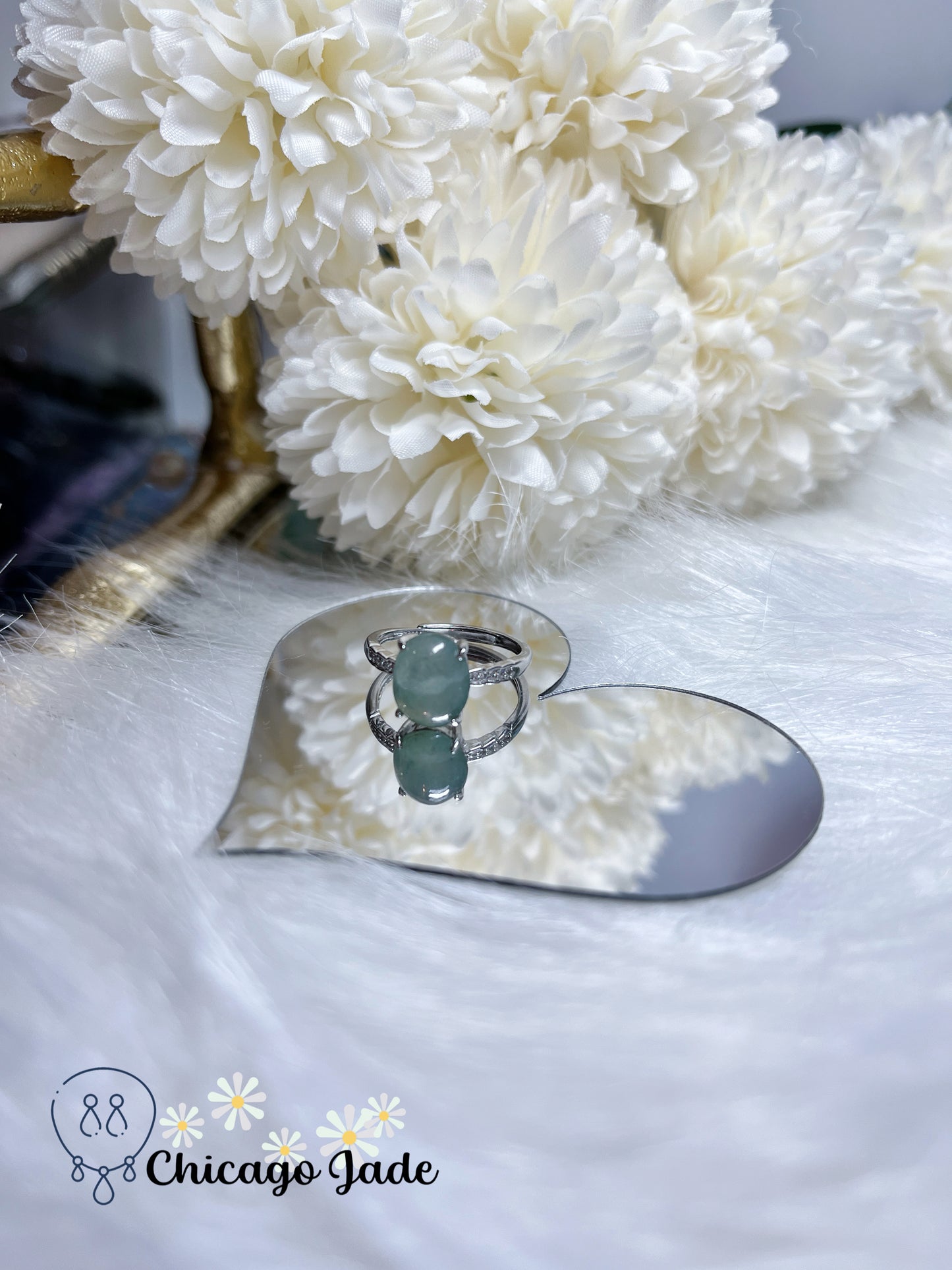 Greyish Green Blue Icy Natural Jadeite Jade Feicui Sterling Silver Ring Adjustable Handmade Authentic Certified Burma Jade