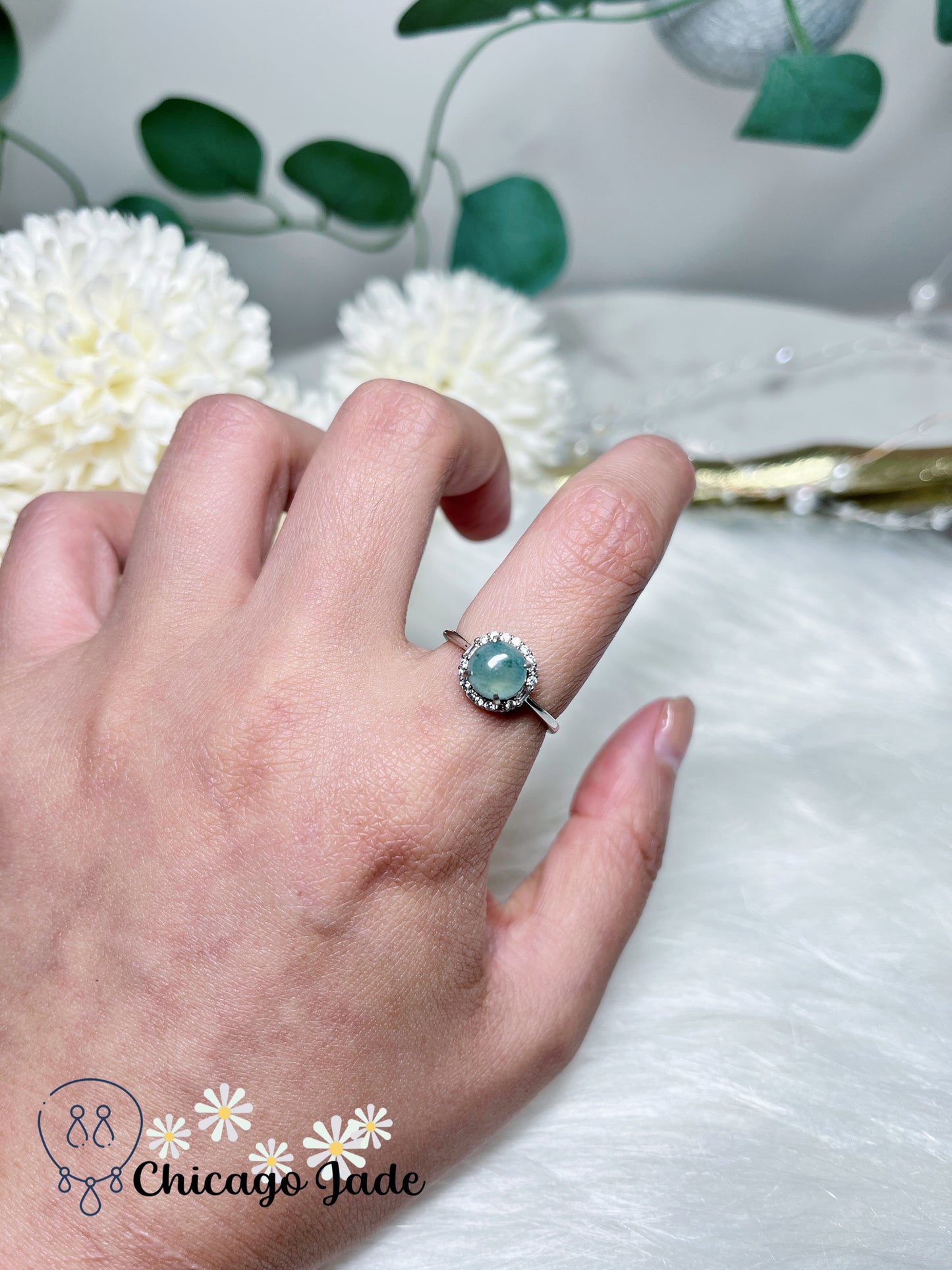 Rare Find Icy Lake Blue Natural Authentic Certified Grade A Burma Jadeite Jade Feicui Sterling Silver Ring Adjustable Handmade Gift