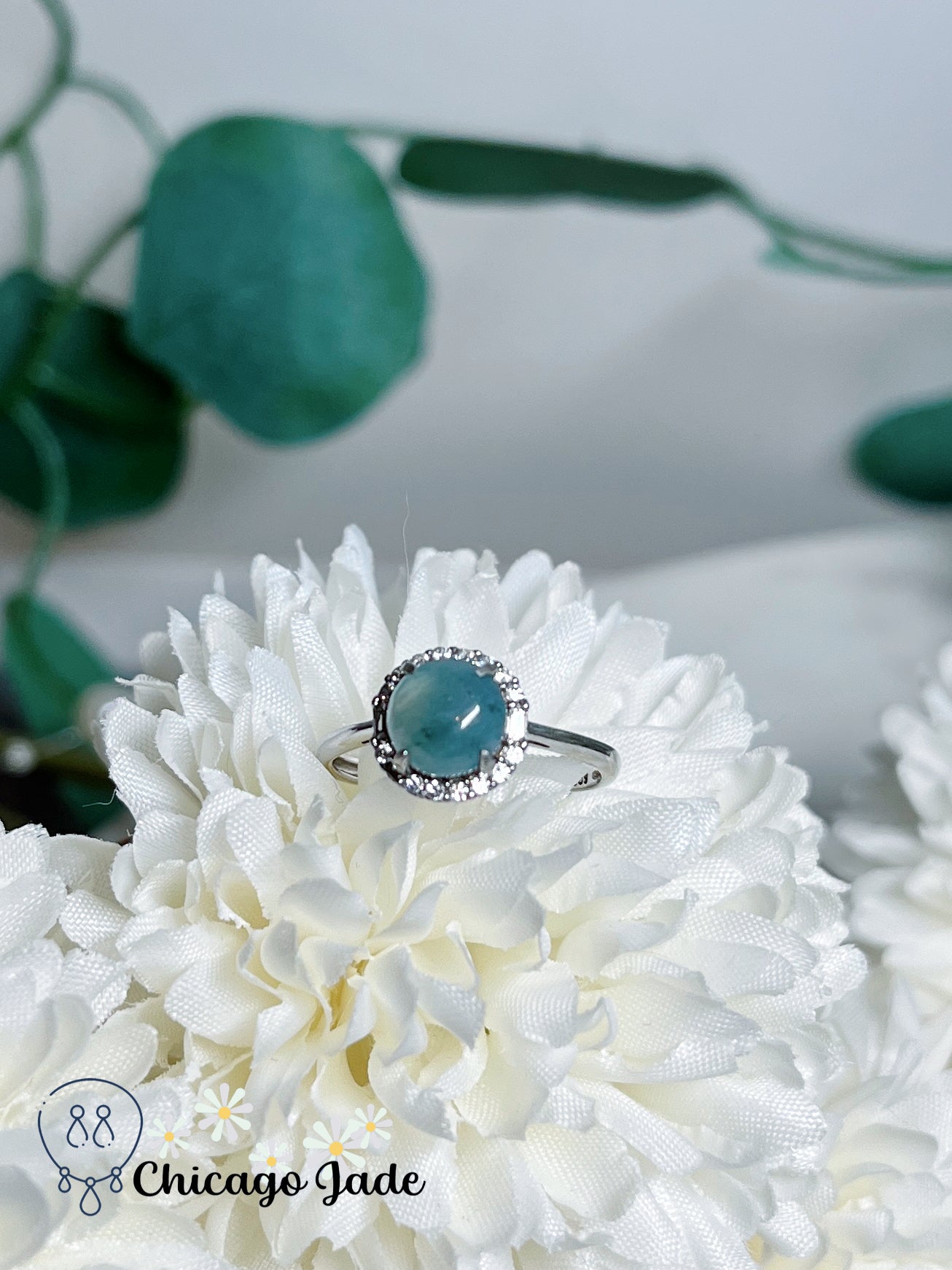 Rare Find Icy Lake Blue Natural Authentic Certified Grade A Burma Jadeite Jade Feicui Sterling Silver Ring Adjustable Handmade Gift