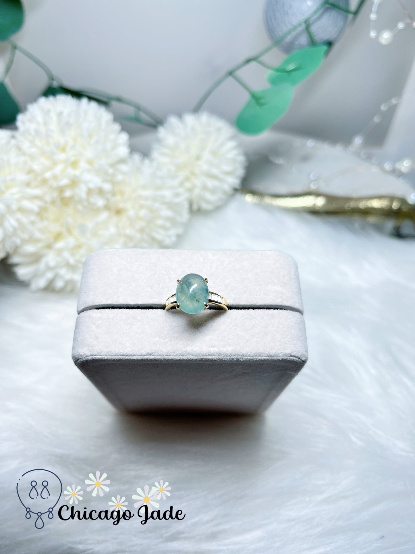 High Quality Icy Green Base with Darker Green Highlights Natural Authentic Untreated Burma Jadeite Jade Feicui Sterling Silver Ring Adjustable Size Certified Handmade Gift