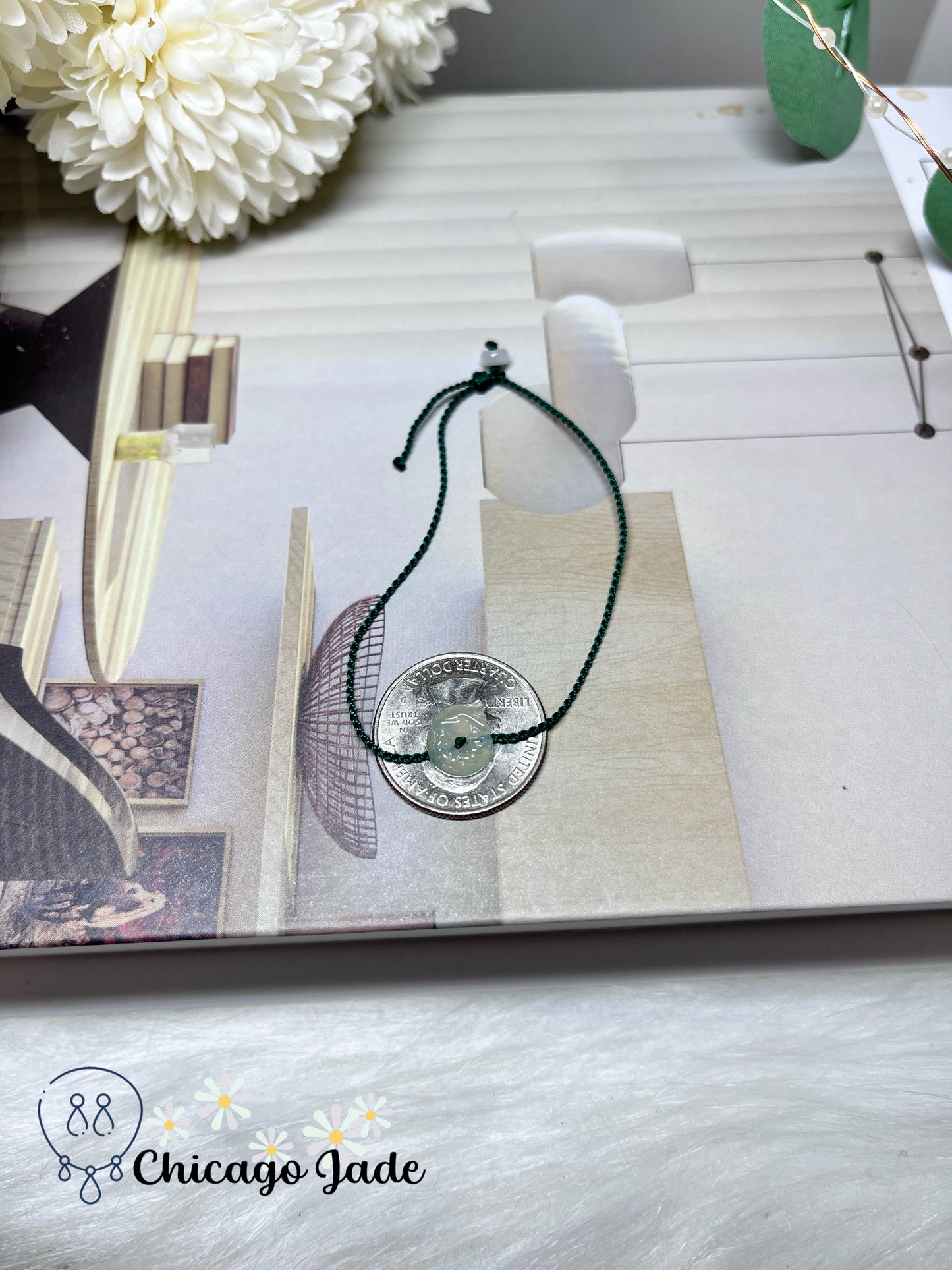 Dainty Icy Translucent High Quality Natural Jadeite Jade Feicui Carved Dragon Loop Rope Bracelet Handmade Gift