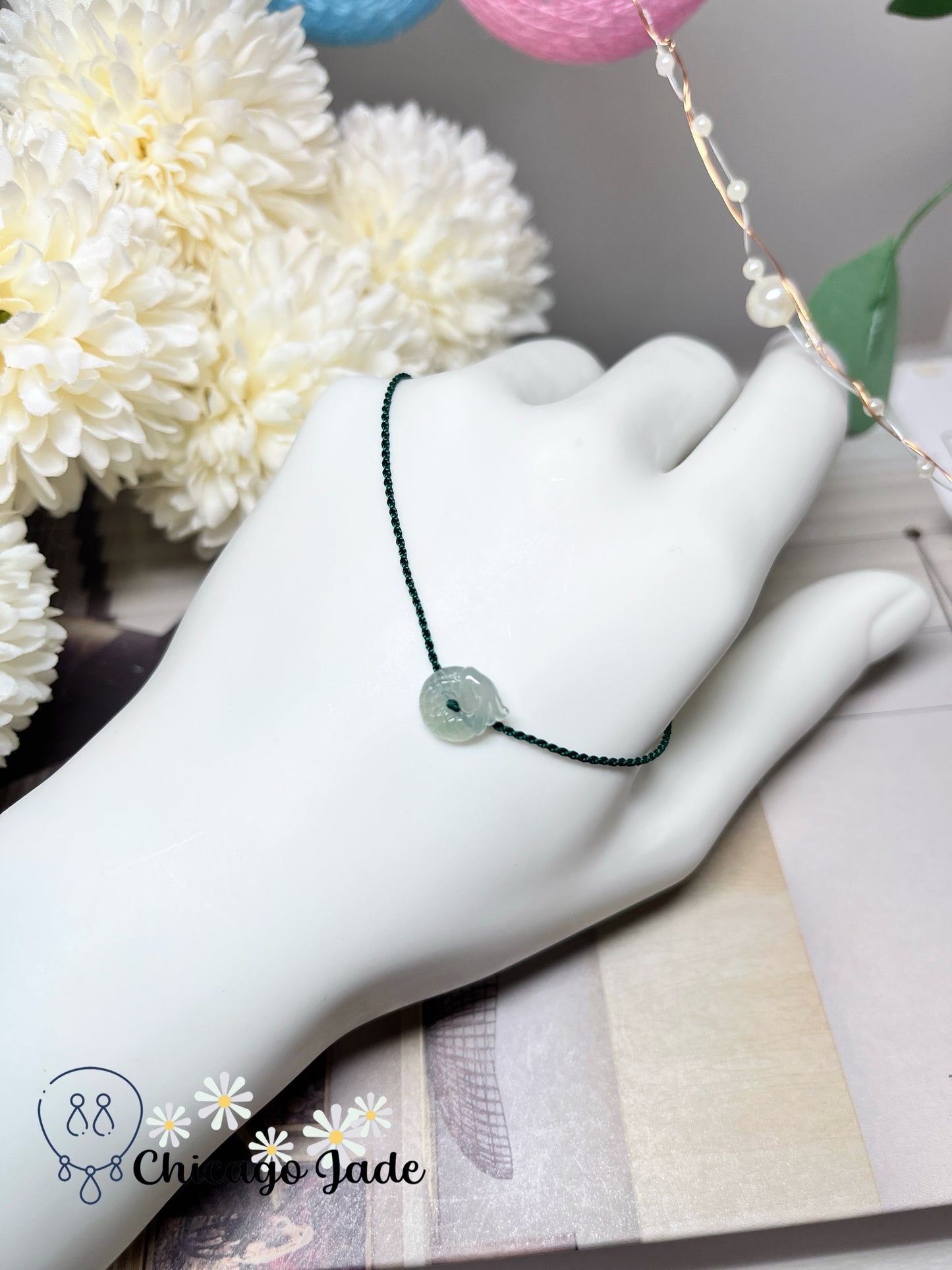 Dainty Icy Translucent High Quality Natural Jadeite Jade Feicui Carved Dragon Loop Rope Bracelet Handmade Gift