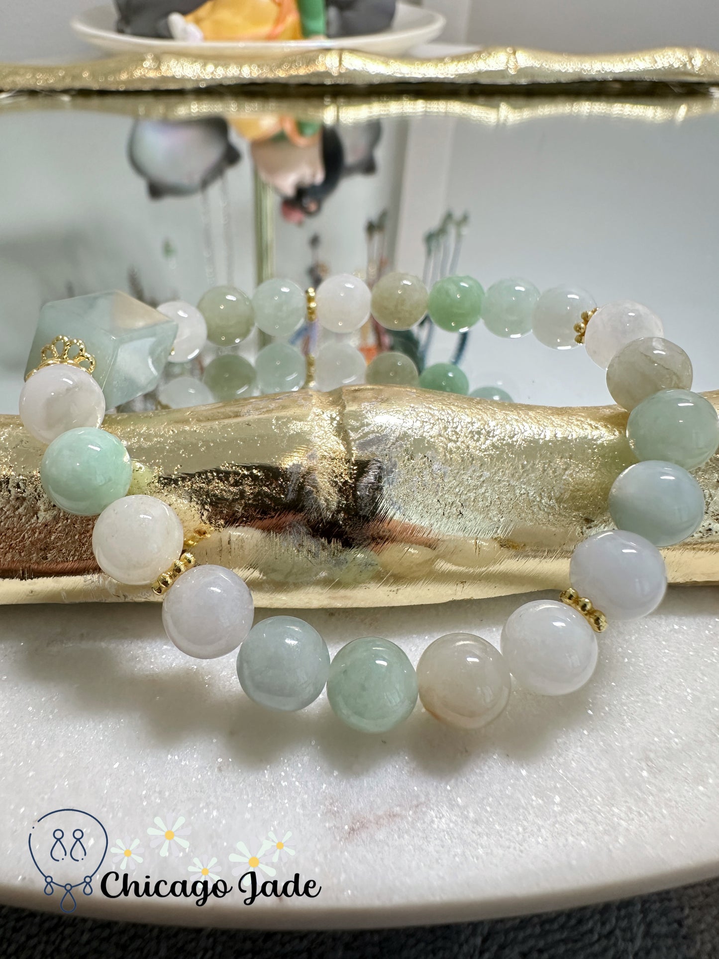 Elegant multi-color light green blue pink white jadeite jade beaded bracelet - natural handmade adjustable