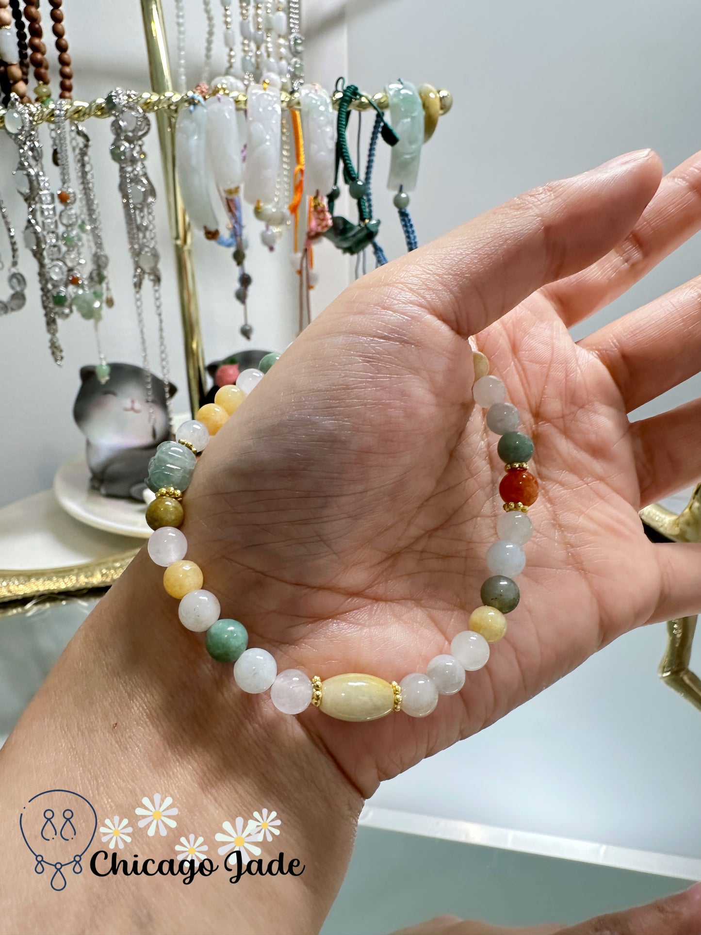 Multi-color finely polished handmade jadeite jade bracelet - adjustable eye-catching bright orange