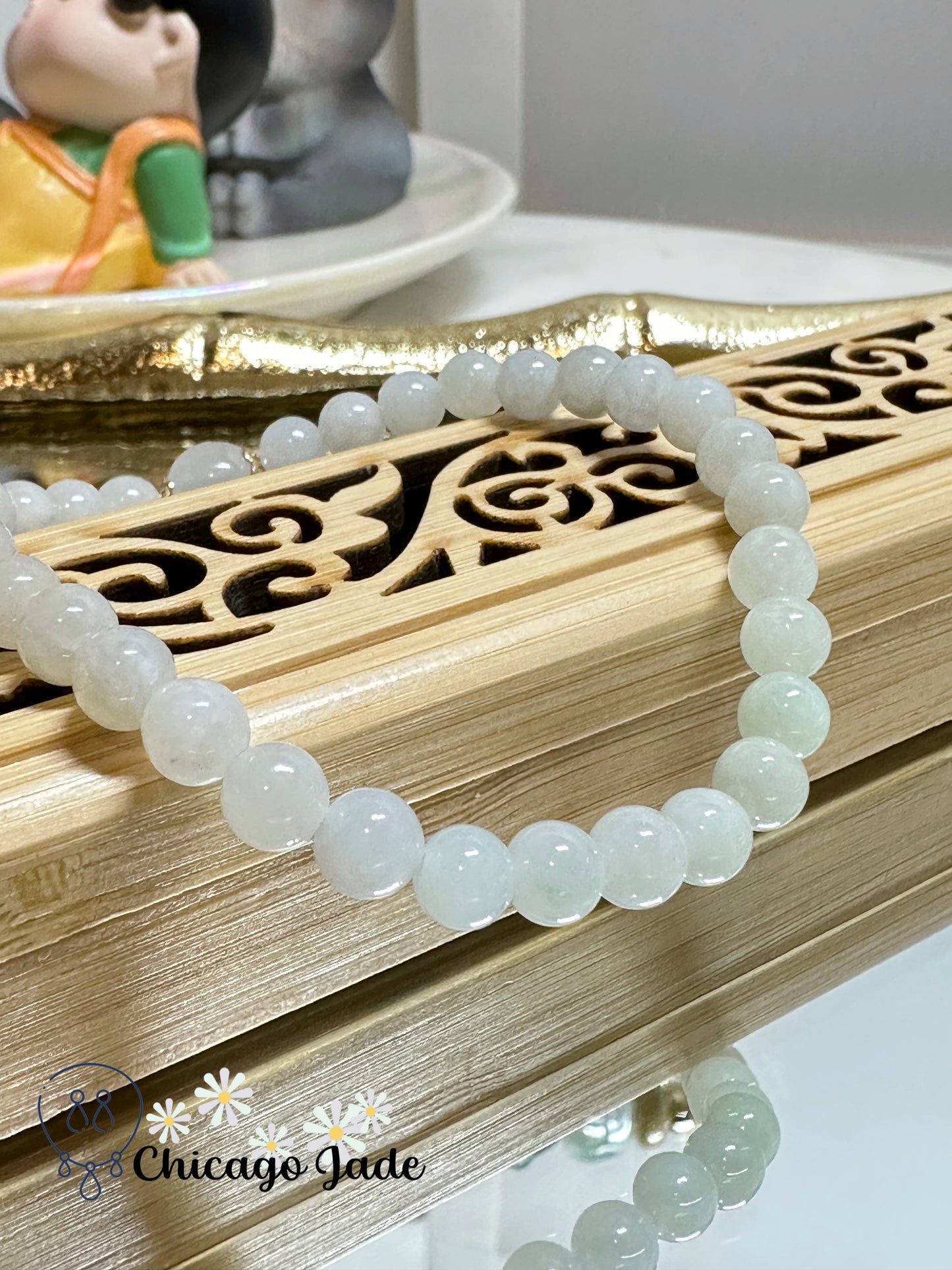 Moonlight translucent elegant round jadeite jade beaded bracelet - Grade A handmade adjustable