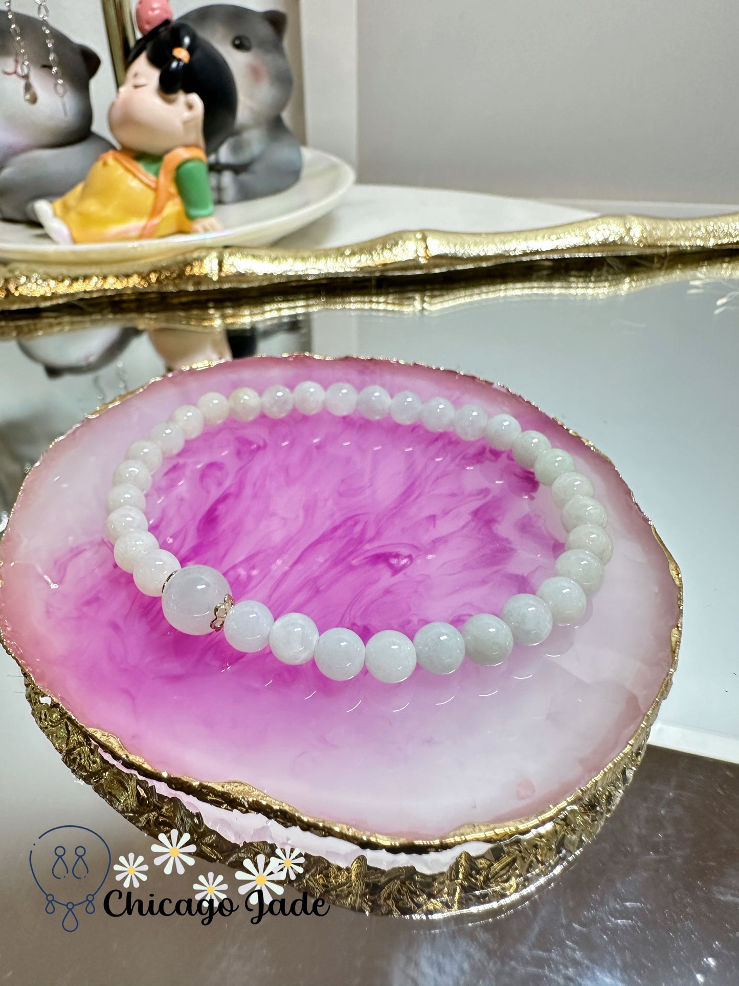 Moonlight translucent elegant round jadeite jade beaded bracelet - Grade A handmade adjustable