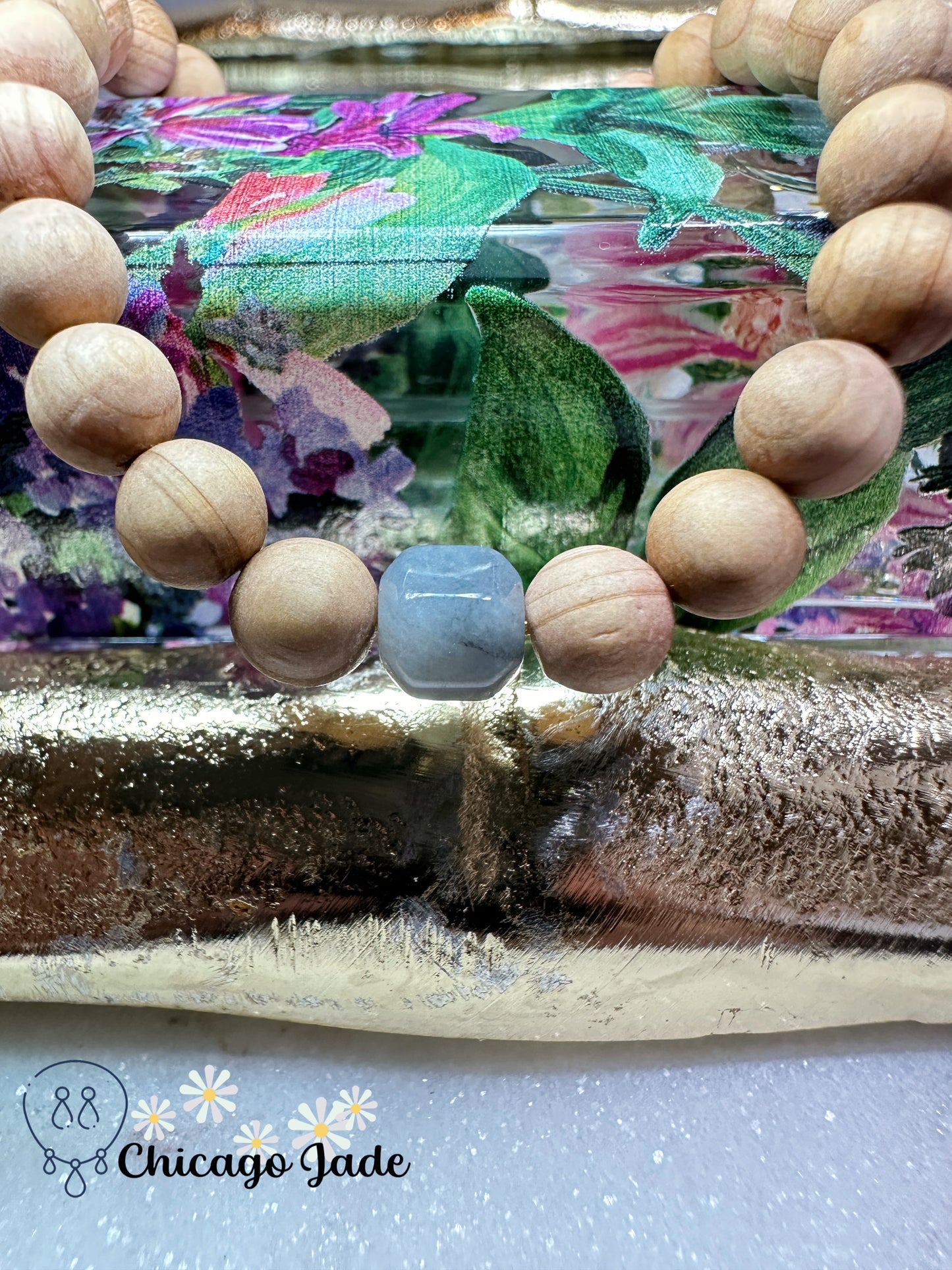 Barrel shaped jadeite jade feicui bead with wood beads adjustable bracelet