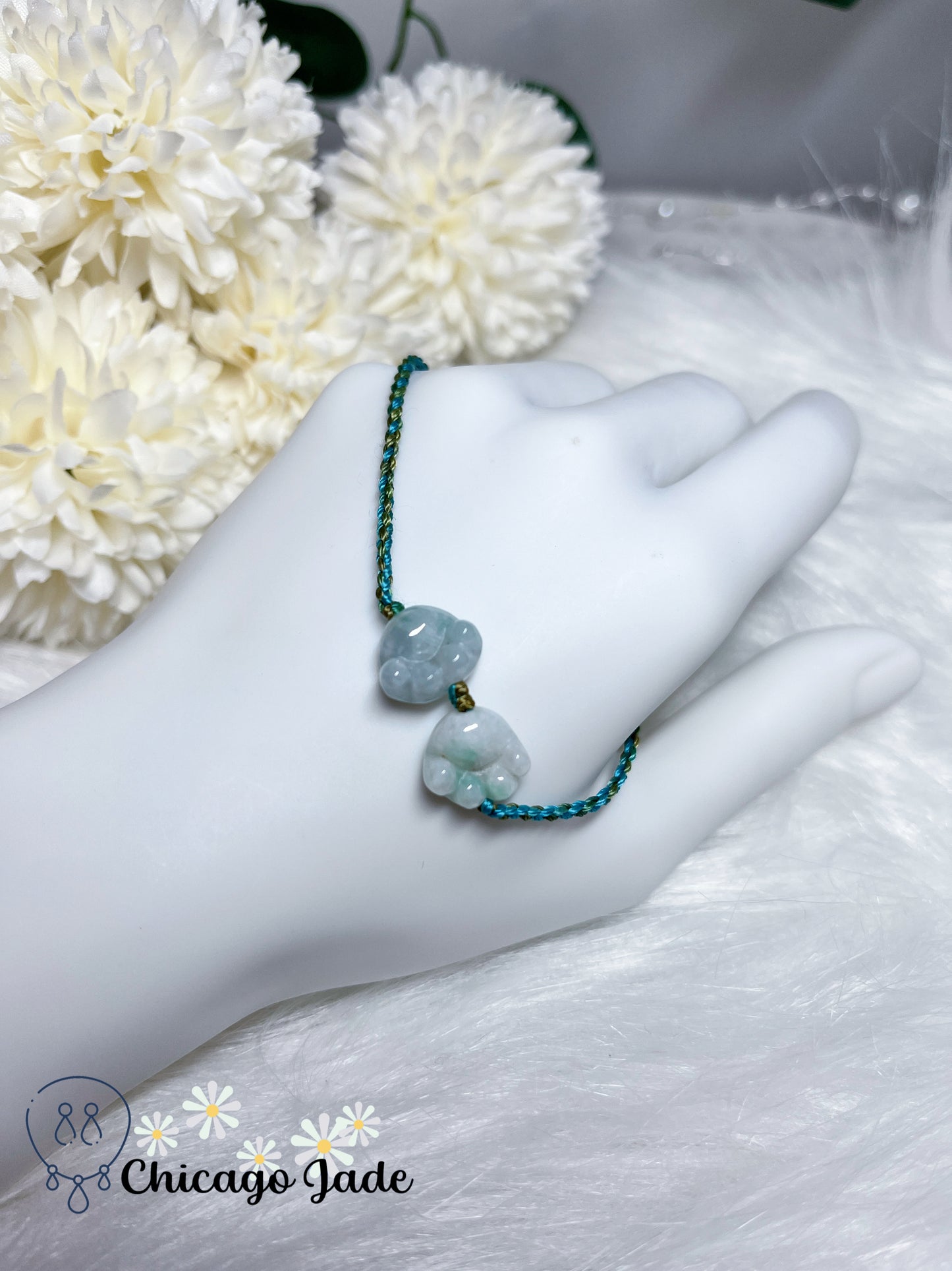 Double Stone Natural Grade A Jadeite Jade Feicui Burma Rope Bracelet