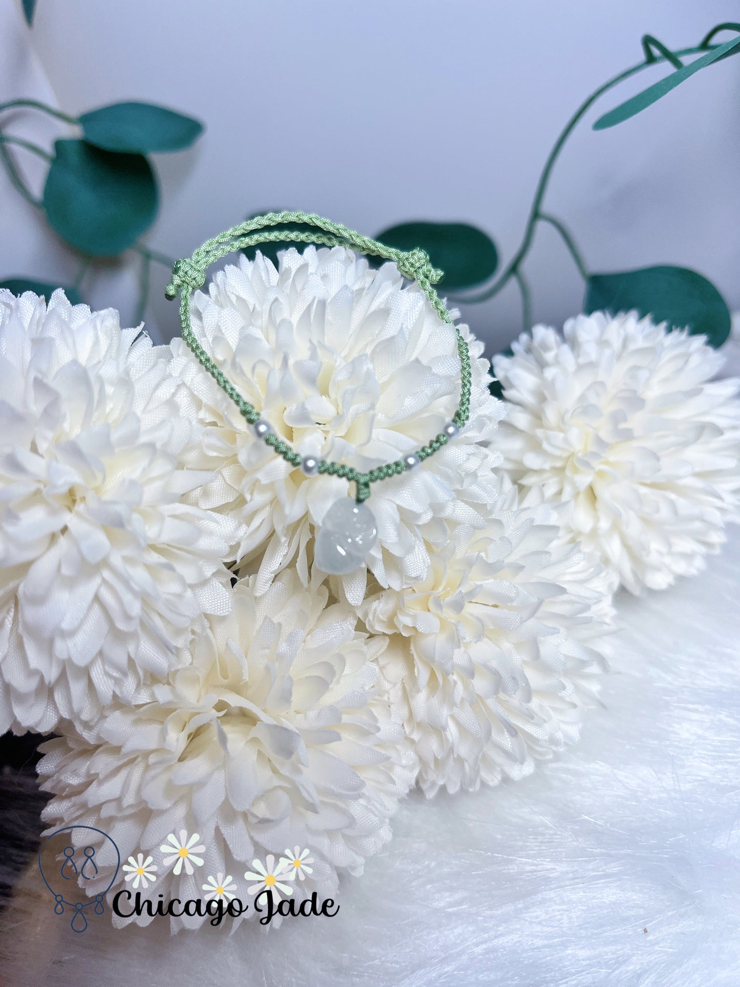 Dainty Jadeite Jade Feicui Fairy on Adjustable Rope Bracelet