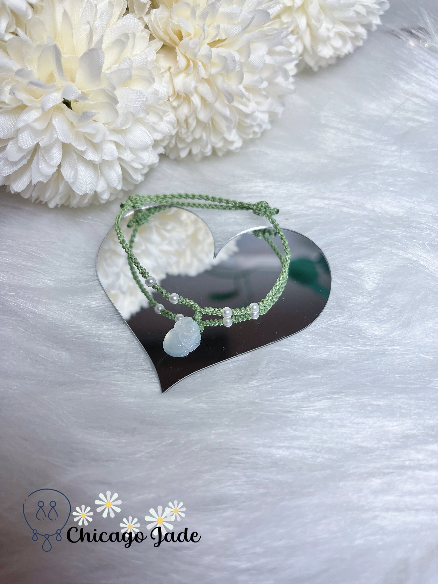 Dainty Jadeite Jade Feicui Fairy on Adjustable Rope Bracelet