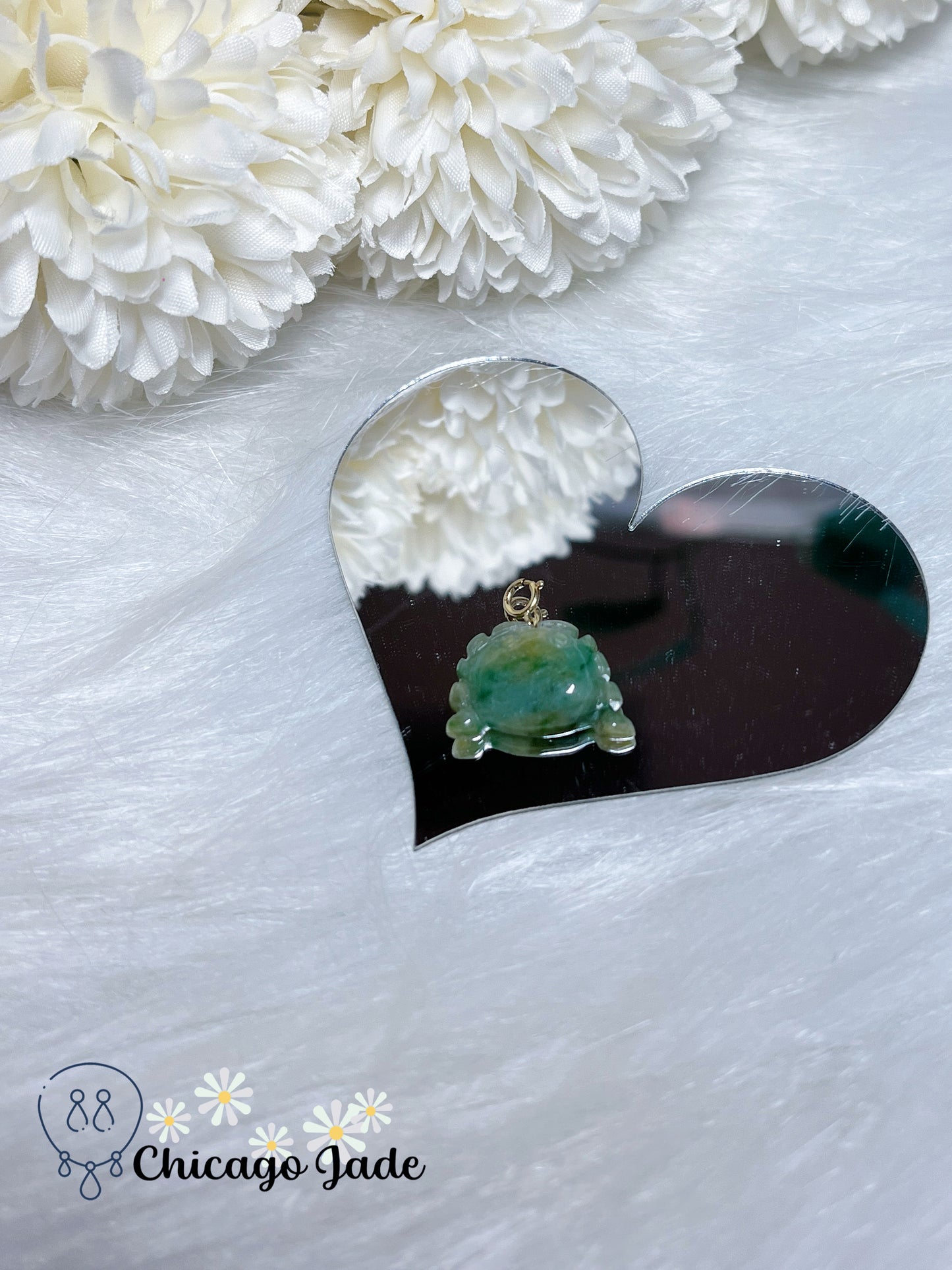 Light Green Carve Crab (Grab Fortune from all 8 Directions) Natural Jadeite Jade Feicui with 18K Solid Gold Clasp Certified Burma Pendant