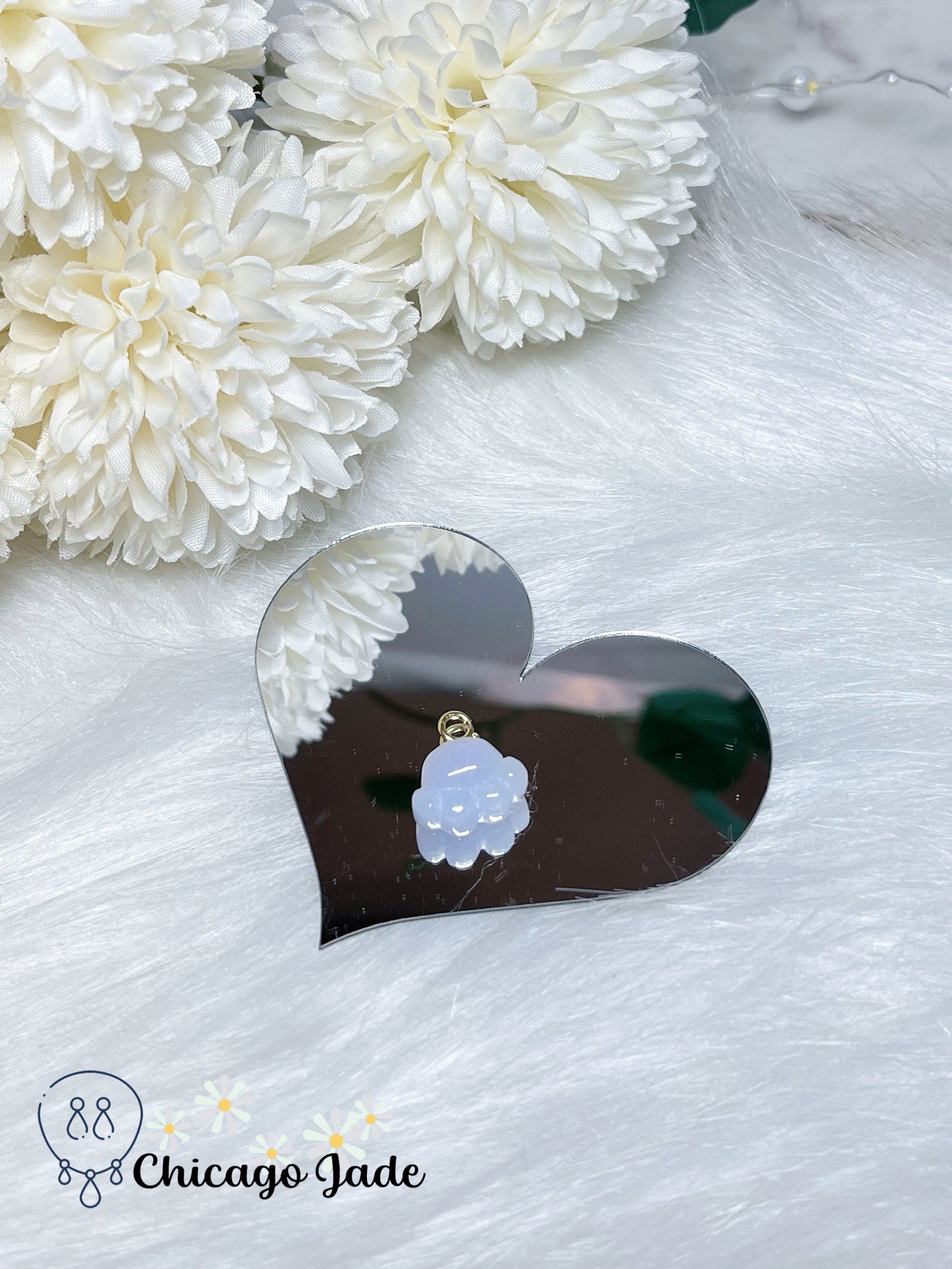 Translucent Moonlight White Natural Jadeite Jade Feicui Carved Cat Dog Paw with 18K Solid Gold Clasp Pendant