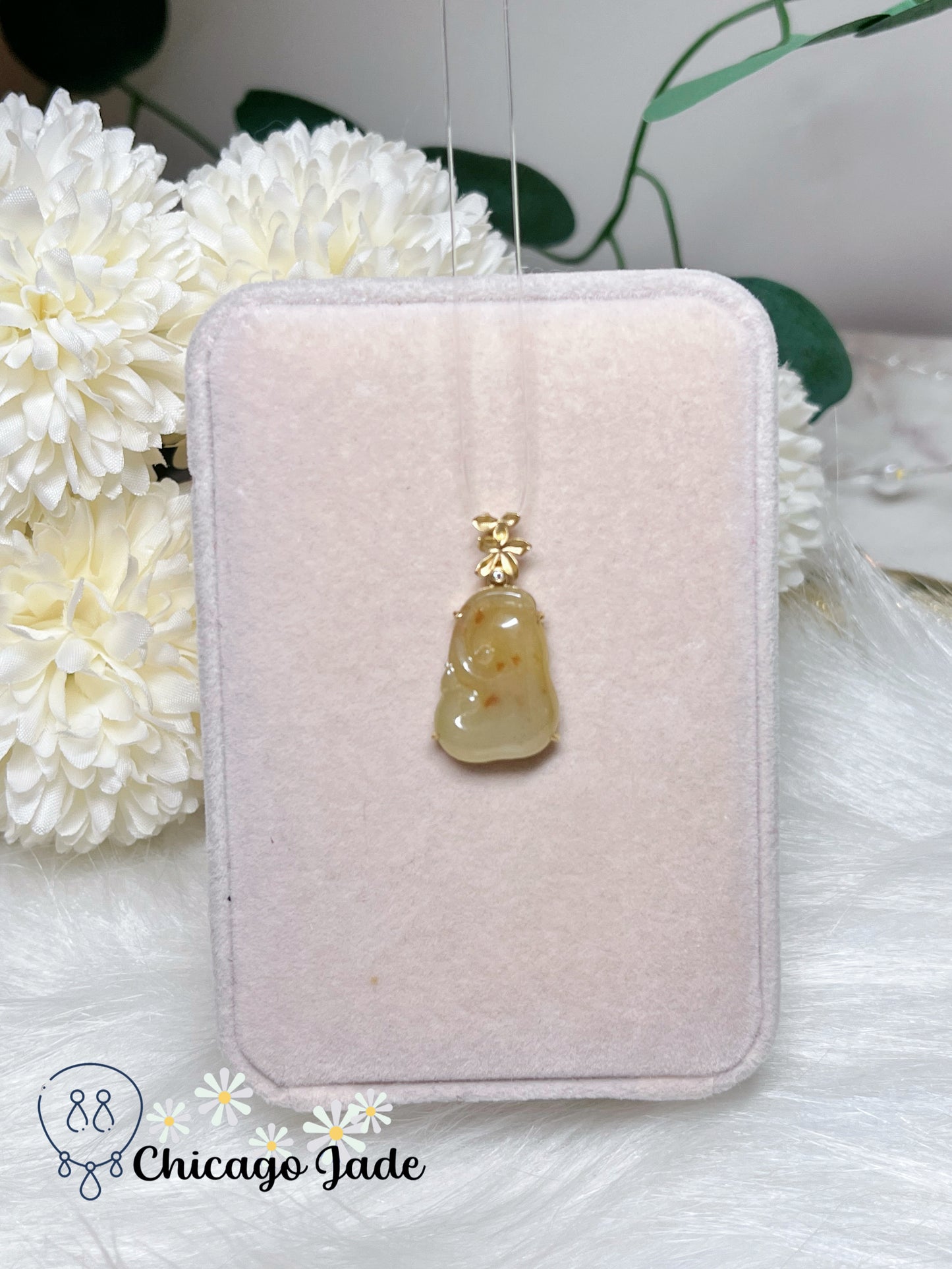 Natural Yellow Ruyi (As you wish) with Highlights of Orange Pendant on 18K Solid Gold Setting Certified Burma Jadeite Jade Feicui