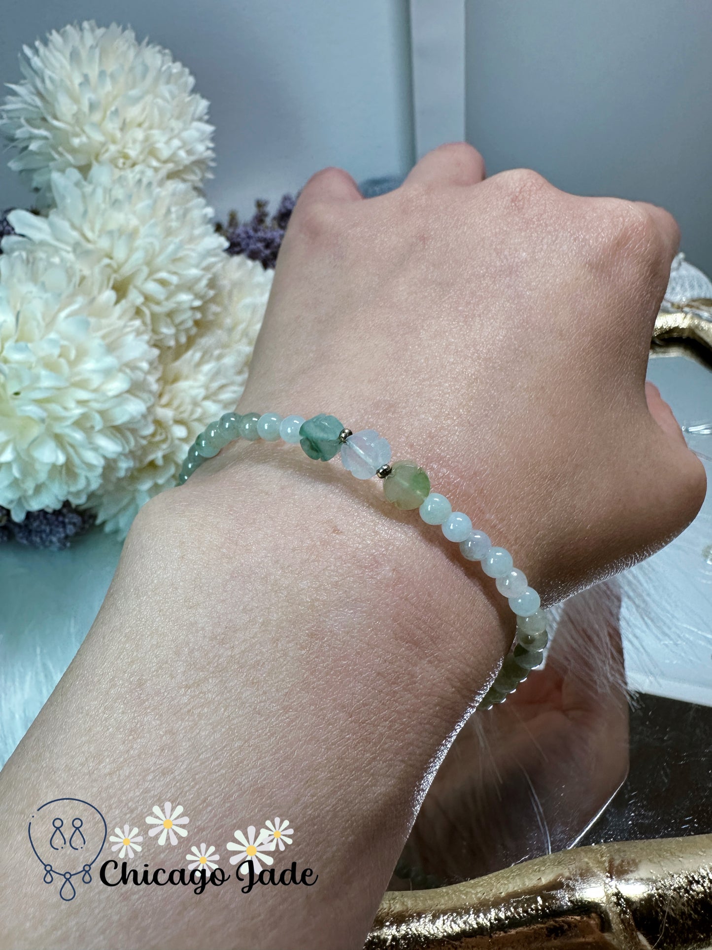 Gradient green jadeite jade feicui beaded bracelet - adjustable, authentic untreated, Grade A