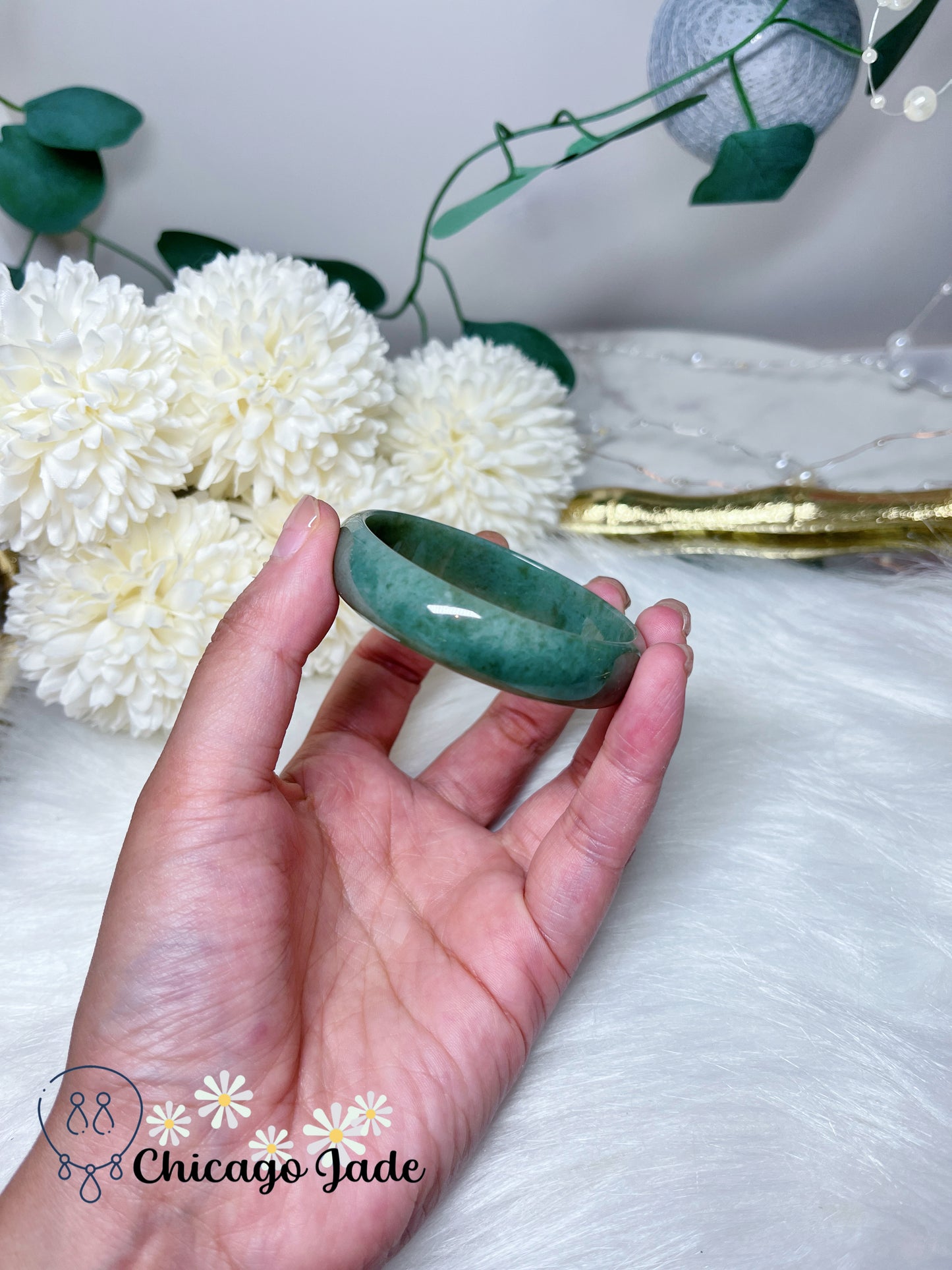 52mm XS Dainty Full Green Natural Jadeite Jade Feicui Flat Inside Bangle Certified Grade A Burma