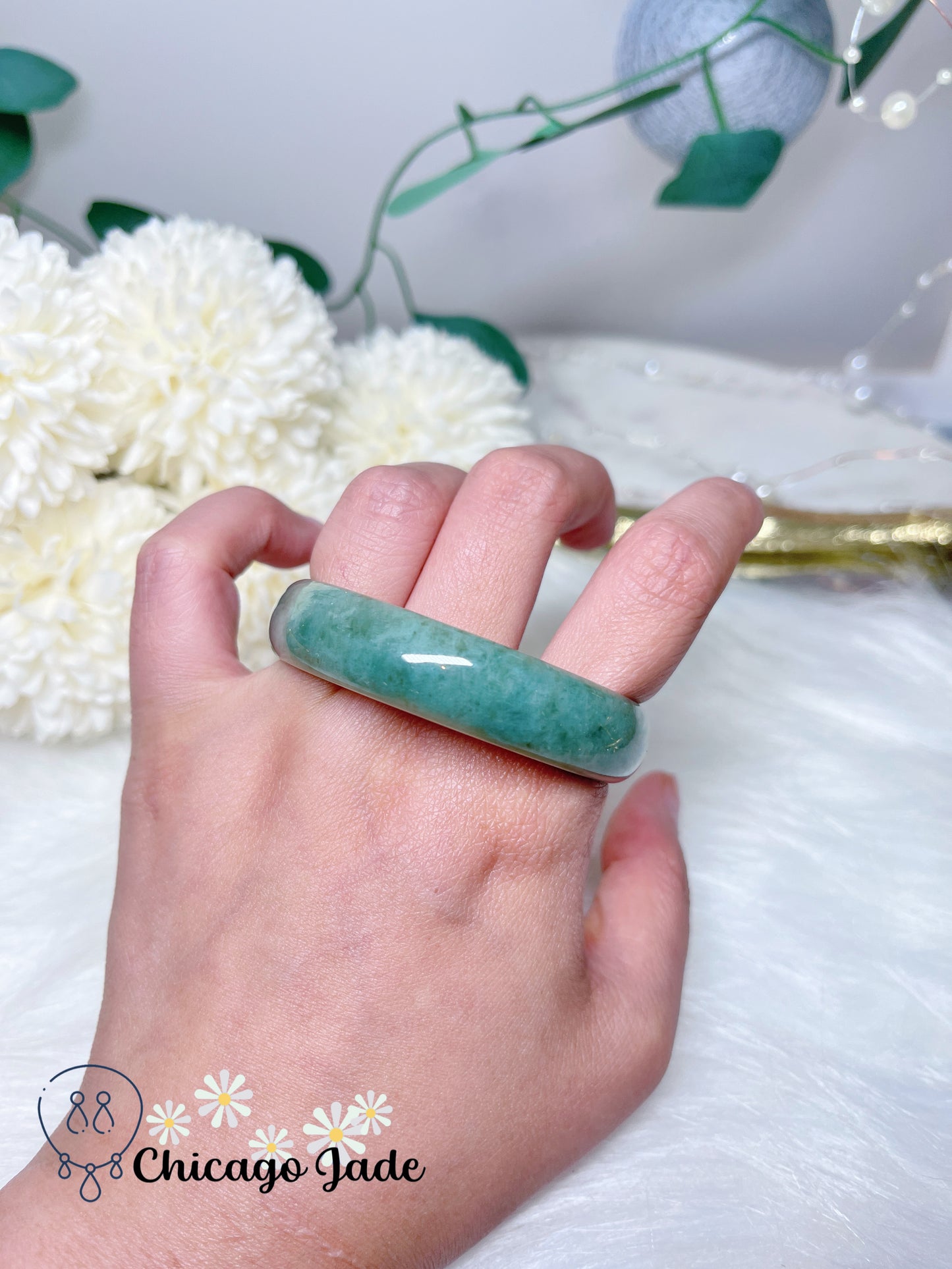 52mm XS Dainty Full Green Natural Jadeite Jade Feicui Flat Inside Bangle Certified Grade A Burma