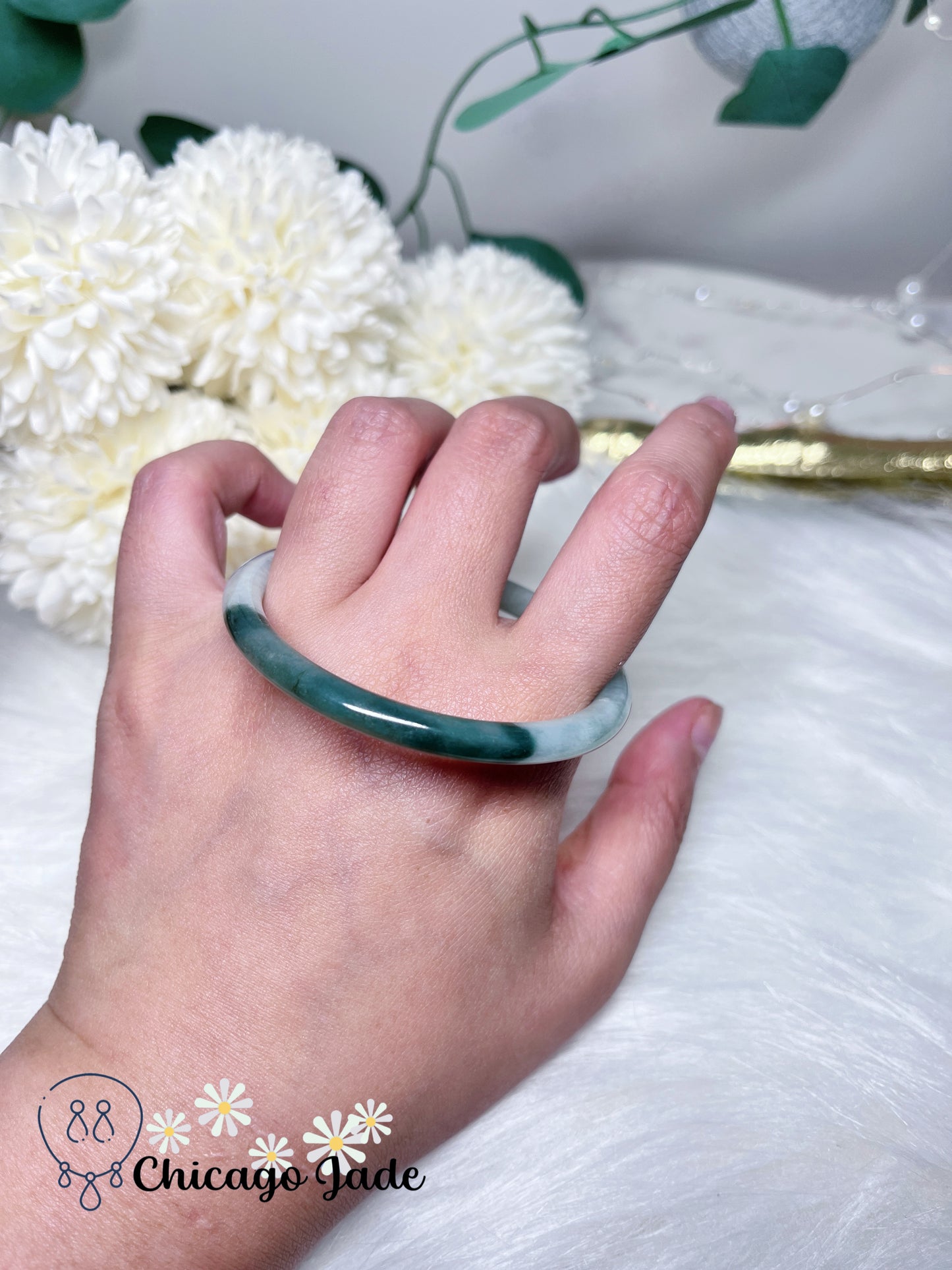 54.2mm Size S Dainty Half Dark Green Half Light Green Jadeite Jade Feicui Bangle Finely Polished Grade A Certified Burma