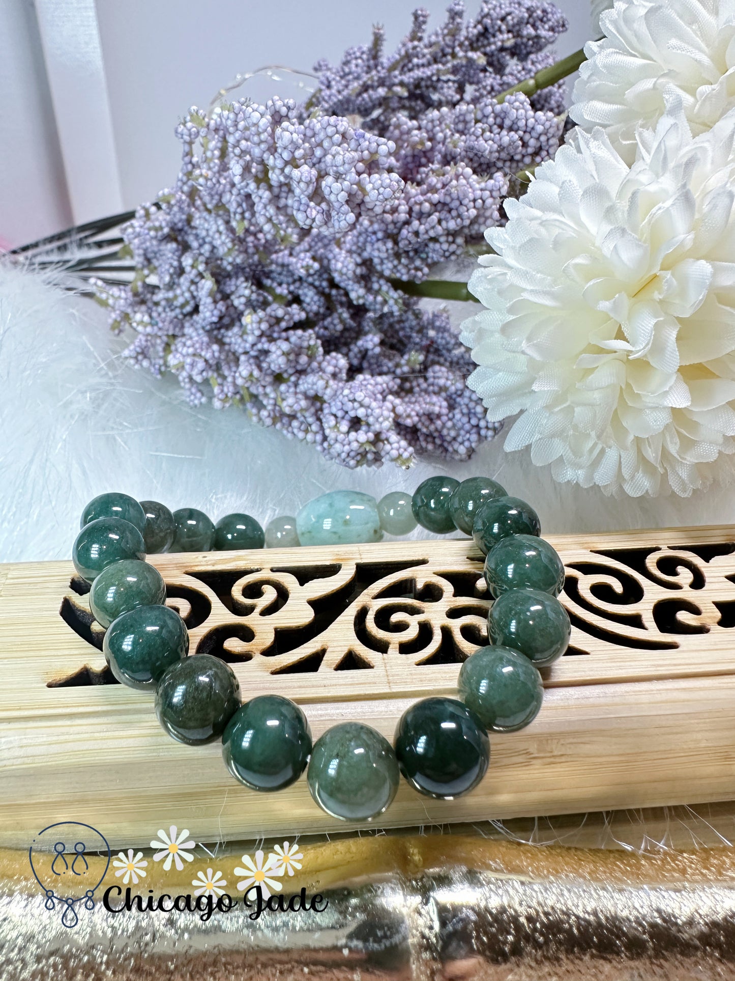 9.4mm Large finely polished dark green Myanmar Burma jadeite jade beaded bracelet adjustable authentic Grade A