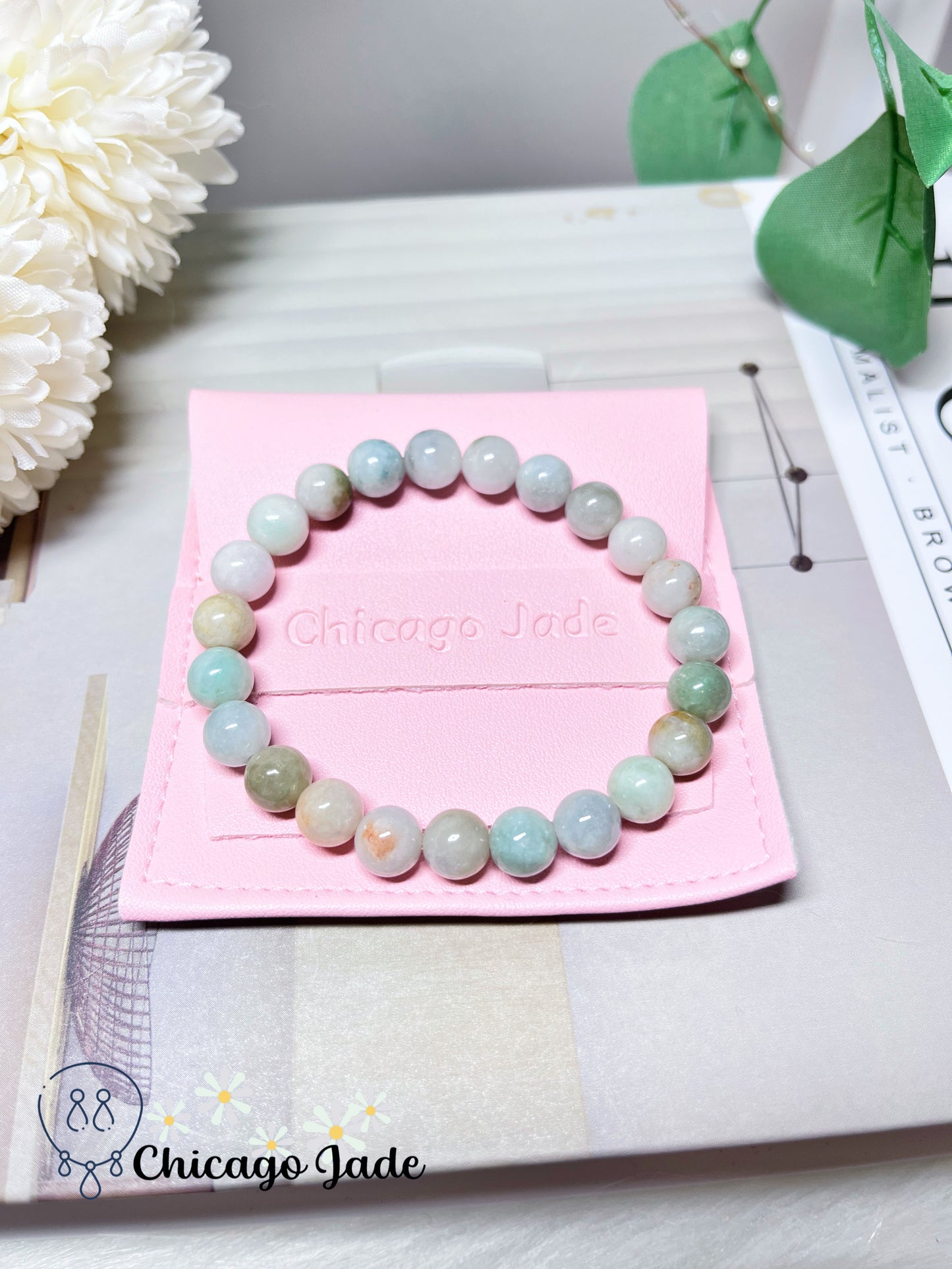 Candy Color Pink Orange Green Round Smooth Jadeite Jade Beaded Bracelet Authentic Grade A Natural Stretchable